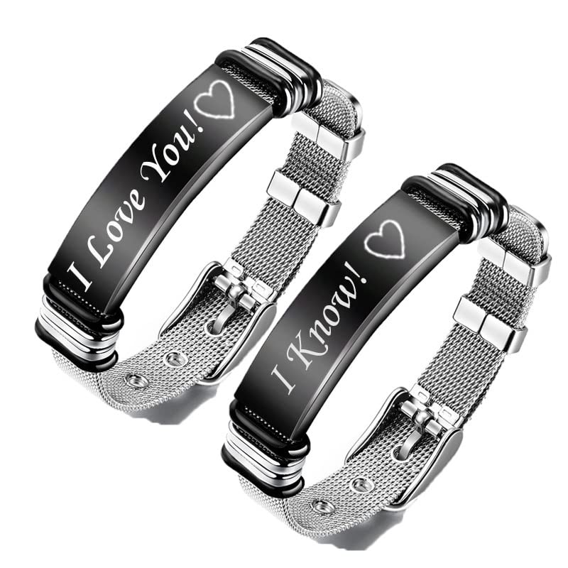 Custom His & Hers Stainless Steel Couple Bracelets Set - Personalized Name Engraved Matching Love Bracelets for Couples, Anniversary Gifts, Wedding Bands Alternative - Perfect for Date Nights, Romantic Getaways & Couple Photos