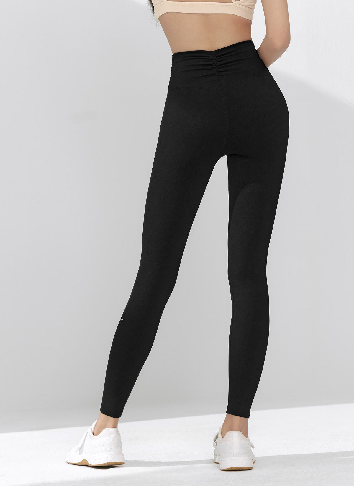 Black Label Power Rise Shirring Leggings for Women - High Waist Tummy Control Yoga Pants - Workout, Running, Lounge & Everyday Wear