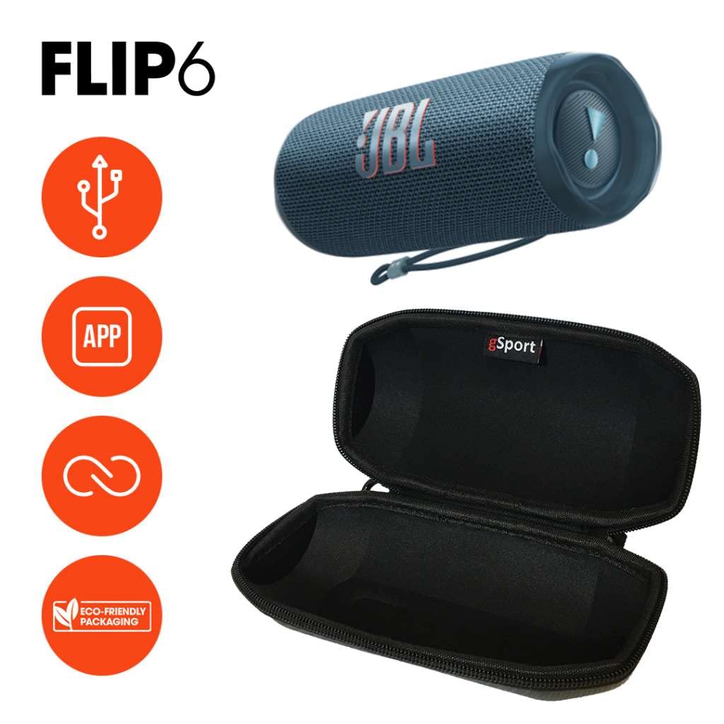 JBL FLIP 6 Waterproof Bluetooth Speaker - Portable Wireless Speaker with 12 Hours Playtime, IP67 Rating, Bundle Includes gSport Carbon Fiber Case (Blue) - Perfect for Beach, Pool, Hiking & Outdoor Adventures