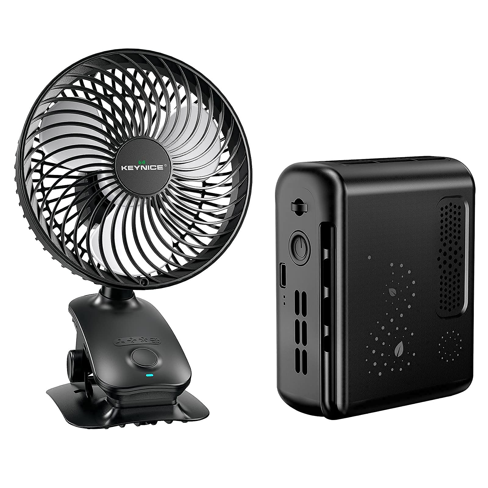 MeryShow Portable USB Desk Fan & Clip-On Waist Fan - Rechargeable, Auto Oscillating with 3 Speeds - Hands-Free Cooling for Office, Outdoor Work, Camping & Travel