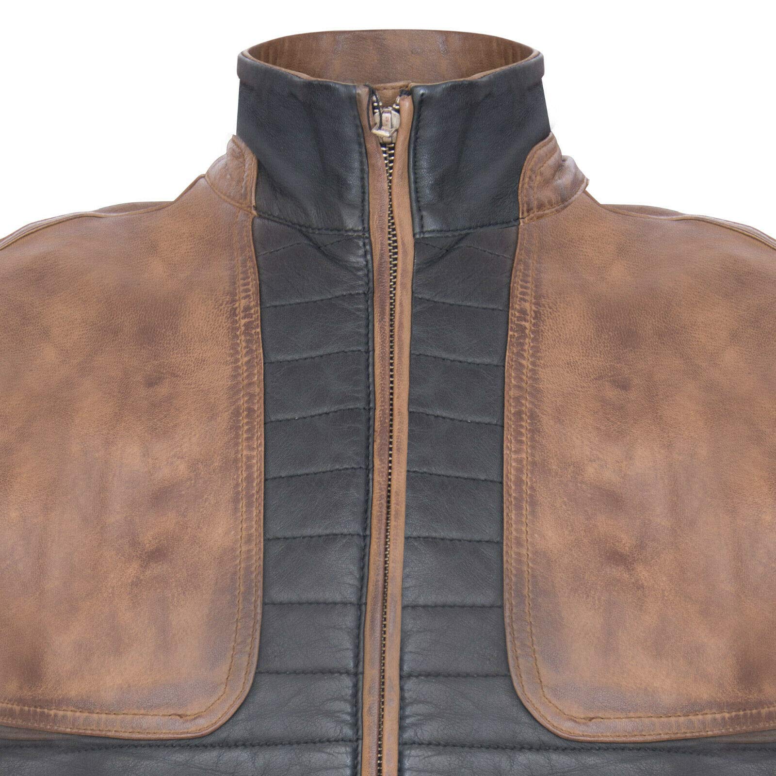 Men's Black & Brown Leather Puffer Vest - Sleeveless Quilted Waistcoat Gilet for Winter Warmth | Outdoor Hiking, Casual Streetwear & Layered Fashion