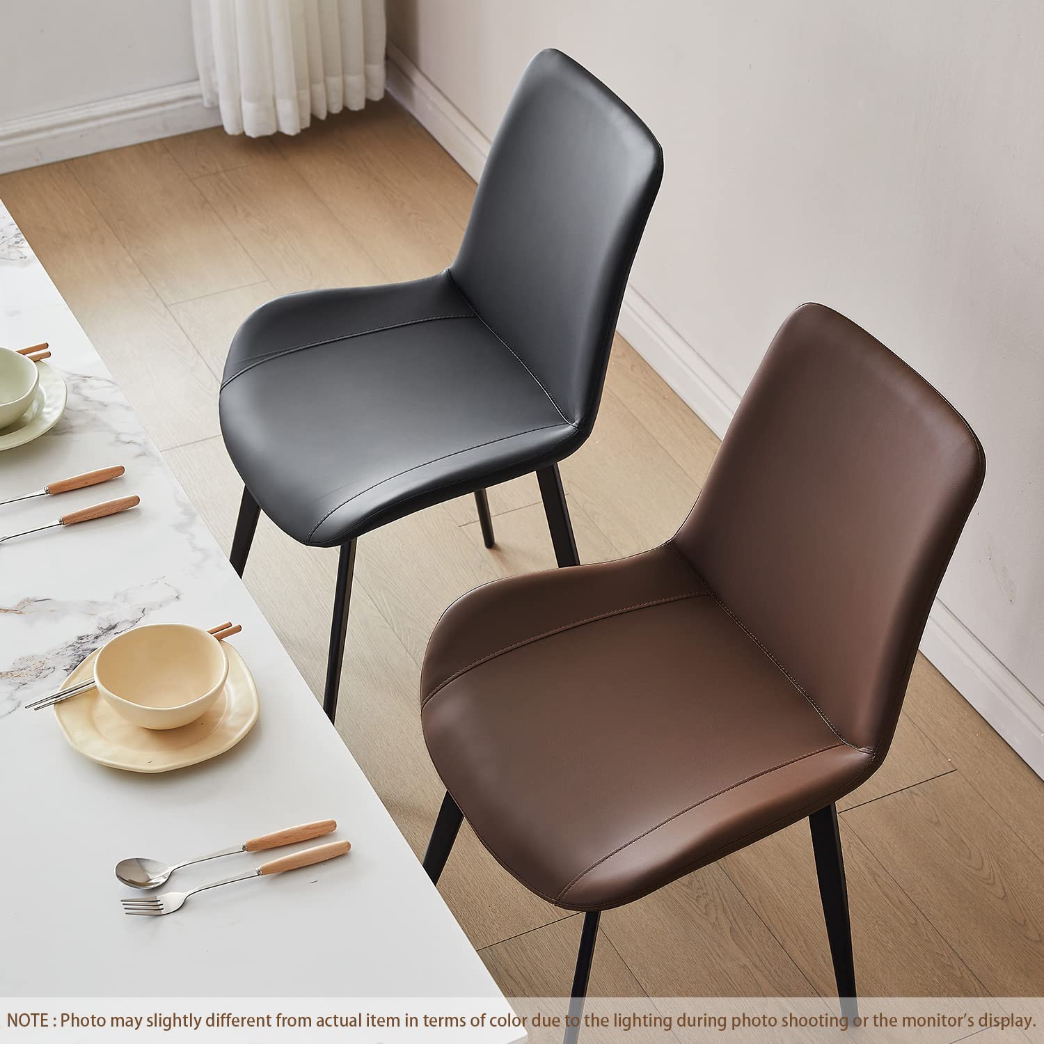 Modern Faux Leather Dining Chairs Set of 4 - Black Kitchen Chairs with Sturdy Metal Legs - Comfortable for Dining Room, Living Room, Kitchen, Bedroom, Cafe, Bistro & Restaurant Use