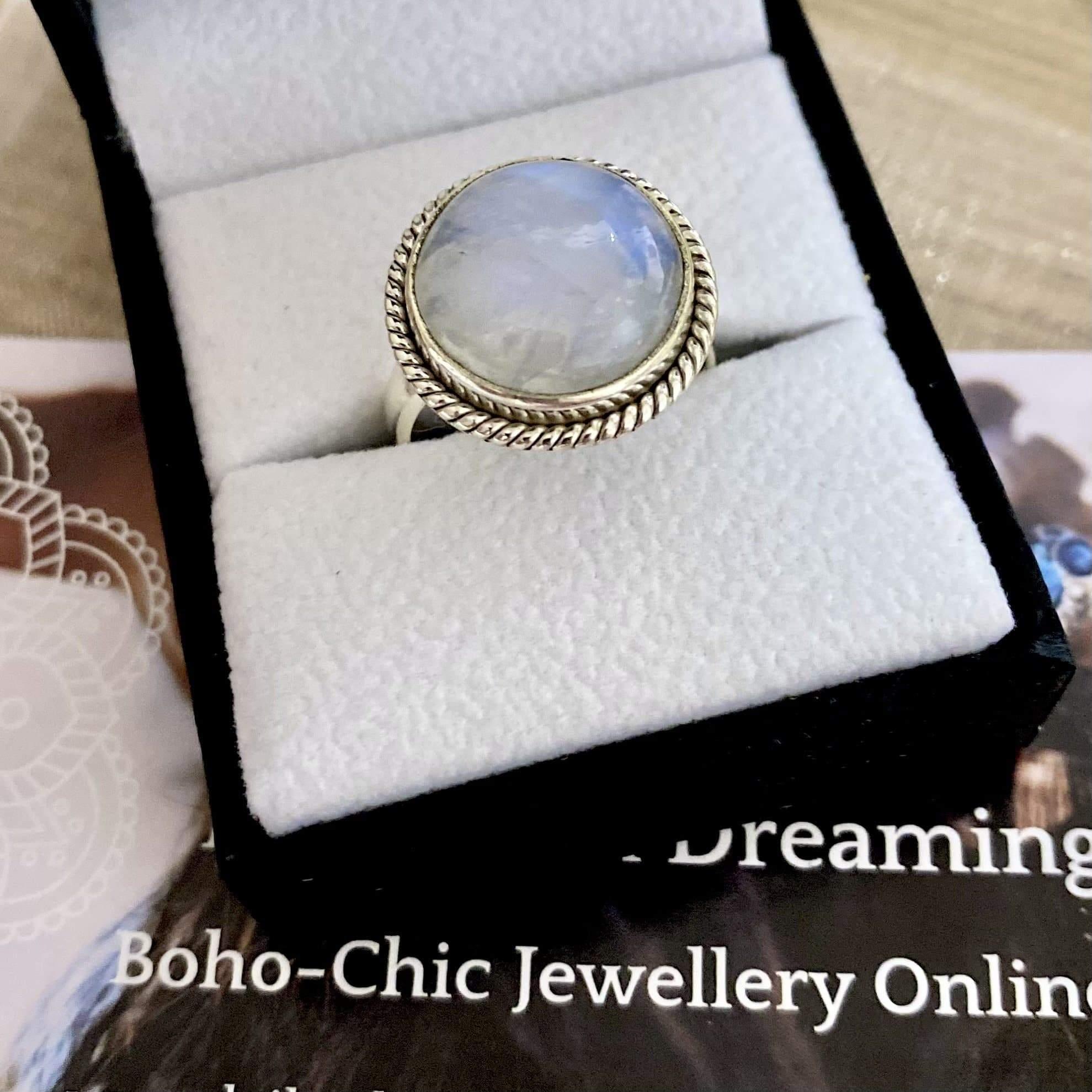 Laihas Large Blue Magic Twisted Moonstone Ring - Elegant Bohemian Jewelry for Women, Perfect for Parties, Weddings & Everyday Wear