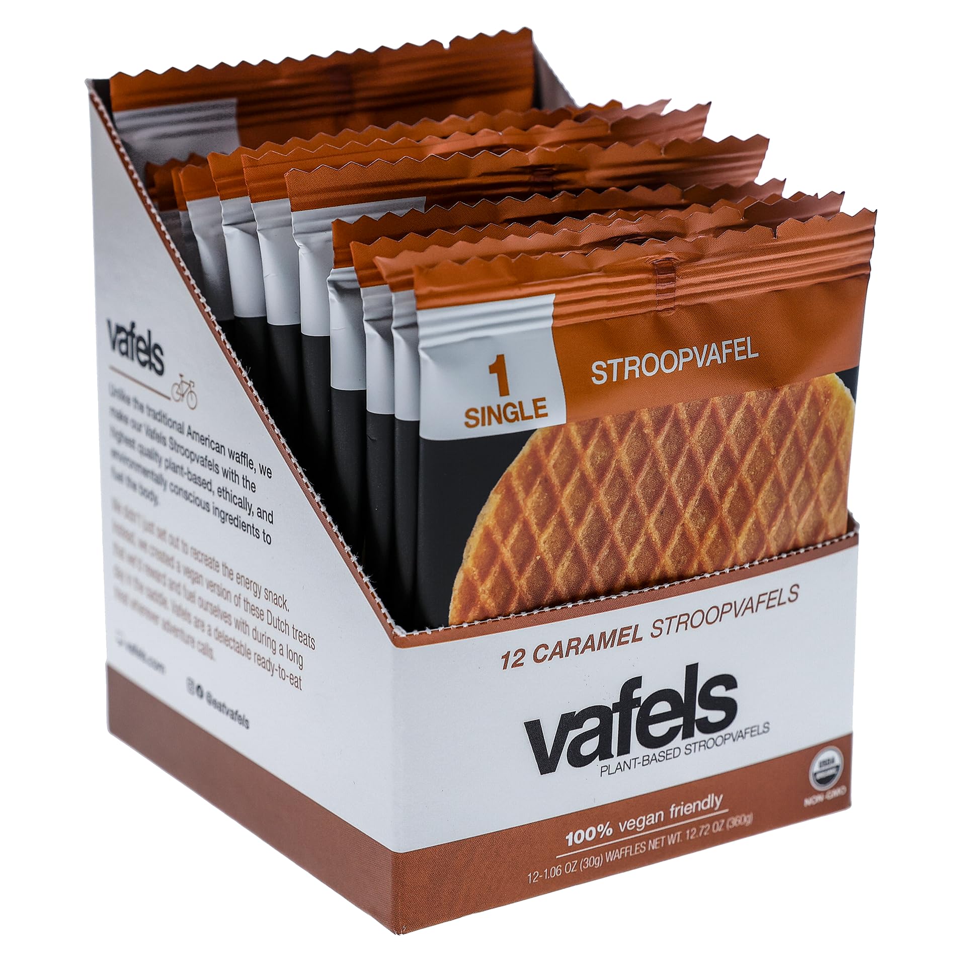 VAFELS Organic Plant-Based Stroopwafel - Vegan Caramel Waffle for Sports Nutrition & Healthy Snacks | No Artificial Ingredients | Perfect Pre-Workout Fuel & Post-Exercise Recovery Snack | Ideal for Hiking, Cycling & Endurance Training