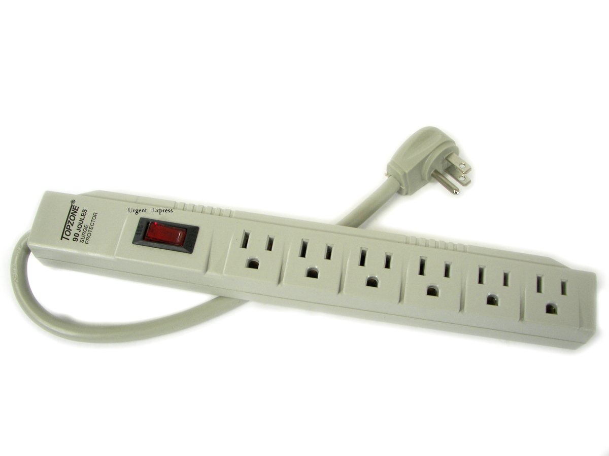 6-Outlet Surge Protector Power Strip with Switch - 900 Joules, 15A, Wall-Mounted Electrical Outlet Extender for Home, Office, and Travel Use