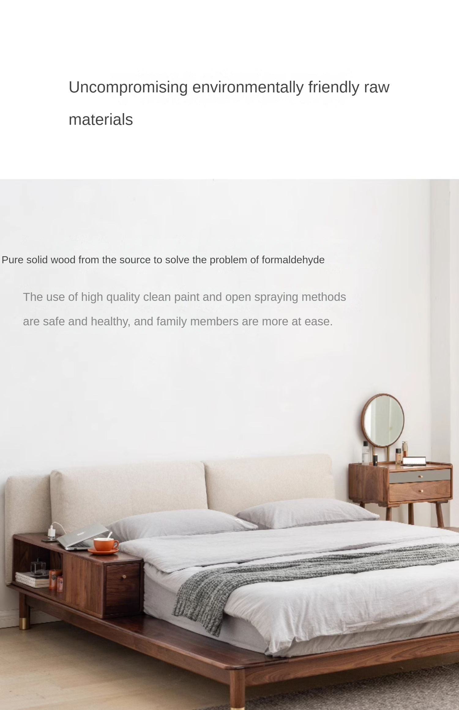 Premium Black Walnut Solid Wood Bed Frame - Luxury Multifunctional Soft Bed for Master Bedroom & Guest Room - Modern & Stylish Home Furniture
