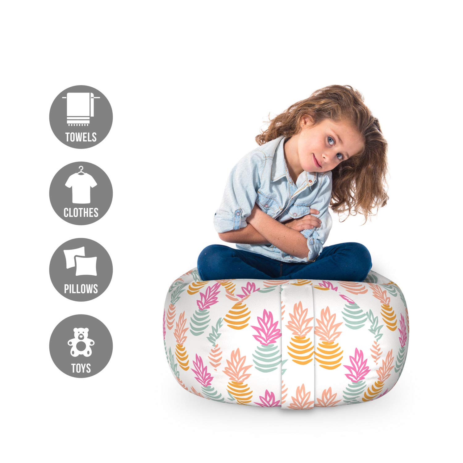 Ambesonne Cartoon Pineapple Toy Storage Bag Chair - Washable Stuffed Animal Organizer for Kids Room, Small Size Apricot Peach - Perfect for Playroom, Nursery & Bedroom Organization