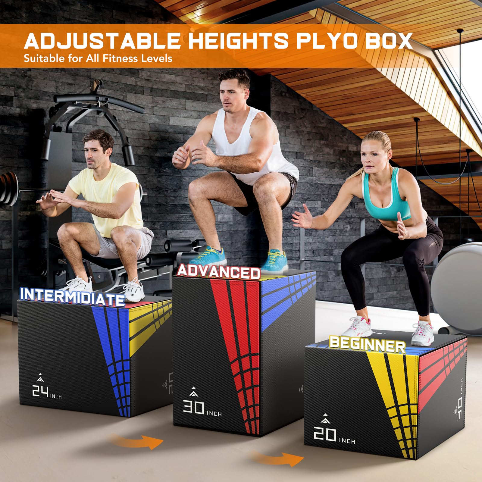 GIKPAL 3-in-1 Plyo Box for CrossFit & Home Gym - Heavy Duty Jump Box with High Density Foam Core & Non-Slip Surface - Perfect for Box Jumps, Step Ups & Plyometric Training - Ideal for HIIT, Cardio & Strength Workouts