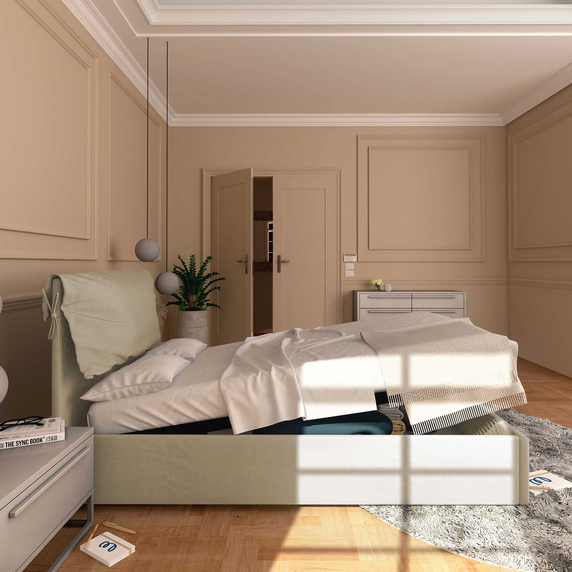 Baldiflex Single Bed with Storage - Licia Soft Synthetic Leather, Slatted Base for Single Mattress, 120 x 200 cm, Light Beige Padded Headboard | Perfect for Small Bedrooms, Guest Rooms & Studio Apartments
