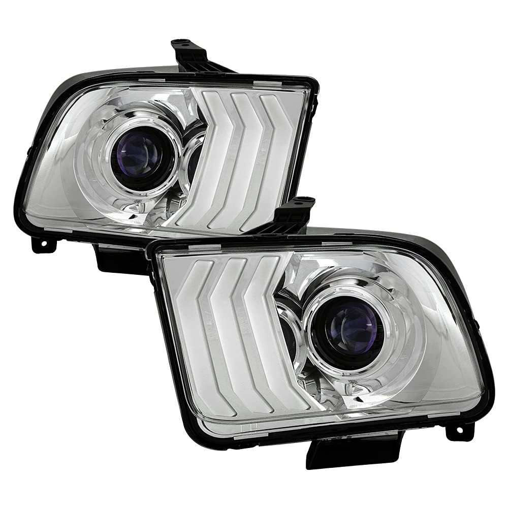 High-Performance Aftermarket LED Light Bar & Projector Headlights for 2005-2009 Ford Mustang - Chrome Housing - Upgrade Night Visibility for Street & Off-Road Driving