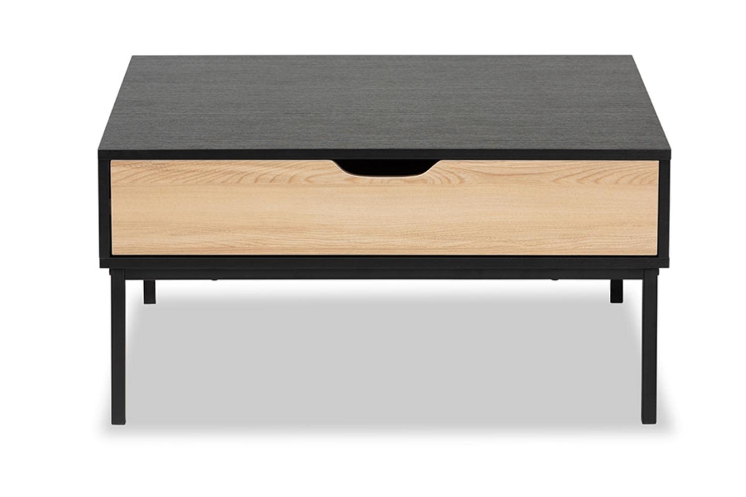 Baxton Studio Haben Modern Two-Tone Oak Coffee Table - Brown & Black Wood Finish for Living Room, Lounge & Office Decor