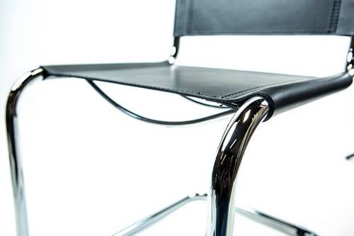 Mart Stam Cantilever Side Chair - Black Leather Upholstered Modernist Design for Living Room, Office & Dining Space