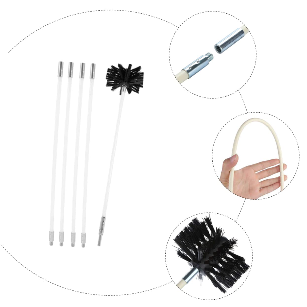 1 Set Inner Wall Cleaning Brush Kit - Dryer Duct, Fireplace Chimney & Washing Machine Cleaning Tool with Nylon Bristles & Galvanized Iron Wire - Perfect for Home, HVAC, and Appliance Maintenance