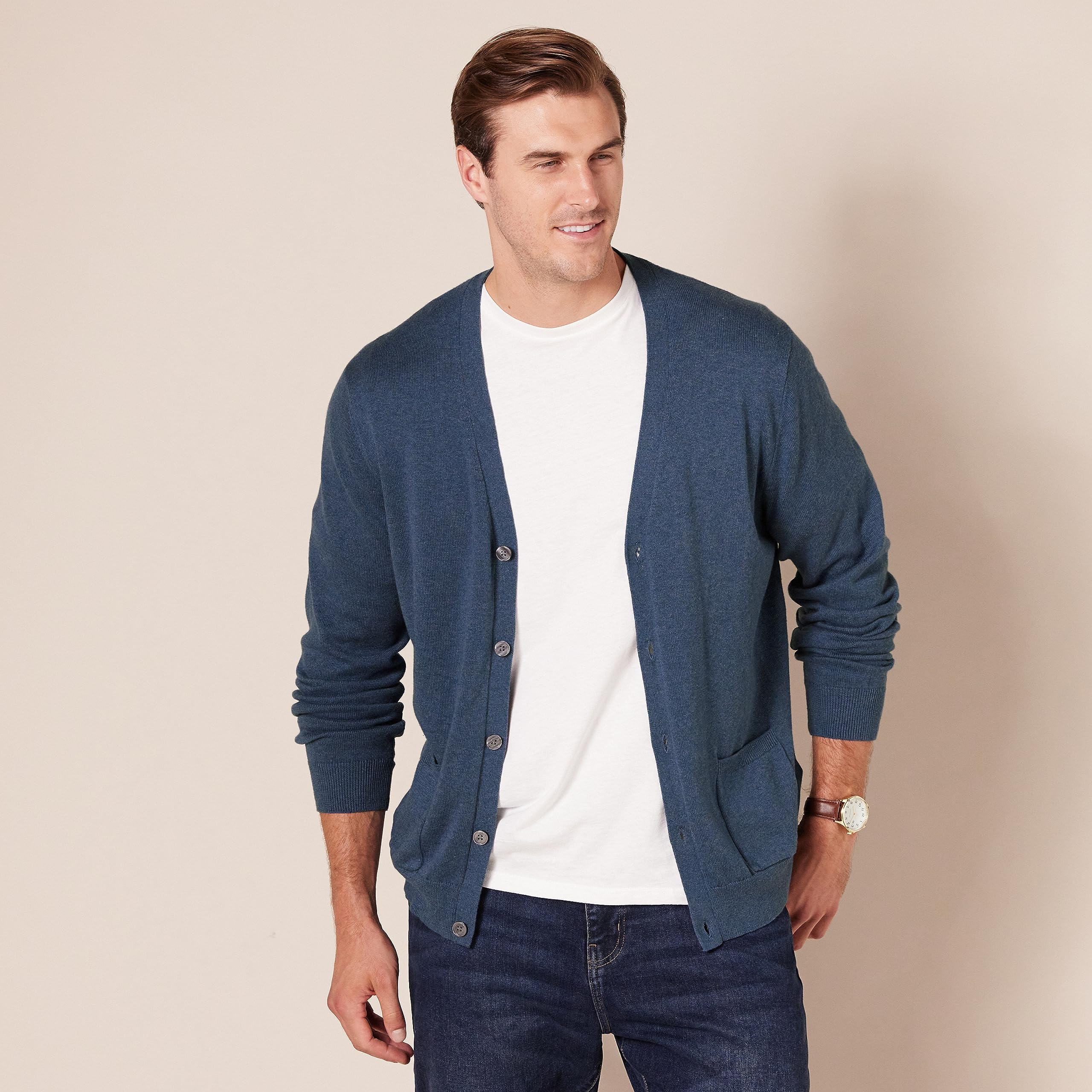 Amazon Essentials Men's Cotton Cardigan Sweater - Soft Casual Knit Pullover for Fall & Winter - Perfect for Office, Lounge & Outdoor Wear