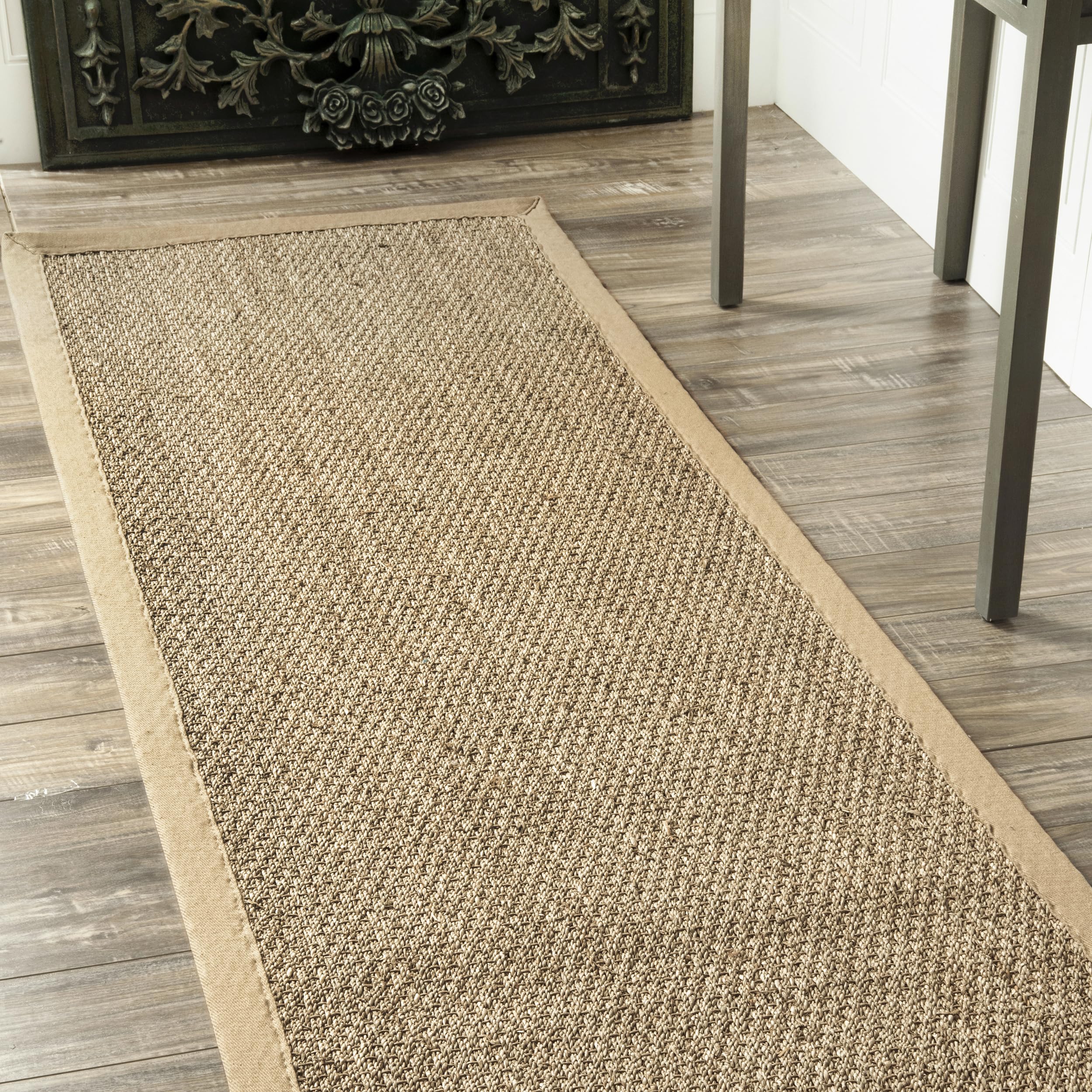 nuLOOM 2x14 Elijah Seagrass Area Rug - Natural Beige Farmhouse Style Cotton Bordered Basketweave Rug for Bedroom, Living Room, Dining Room | Eco-Friendly Natural Fiber Floor Mat for Hallway, Office, Kitchen & Entryway Decor