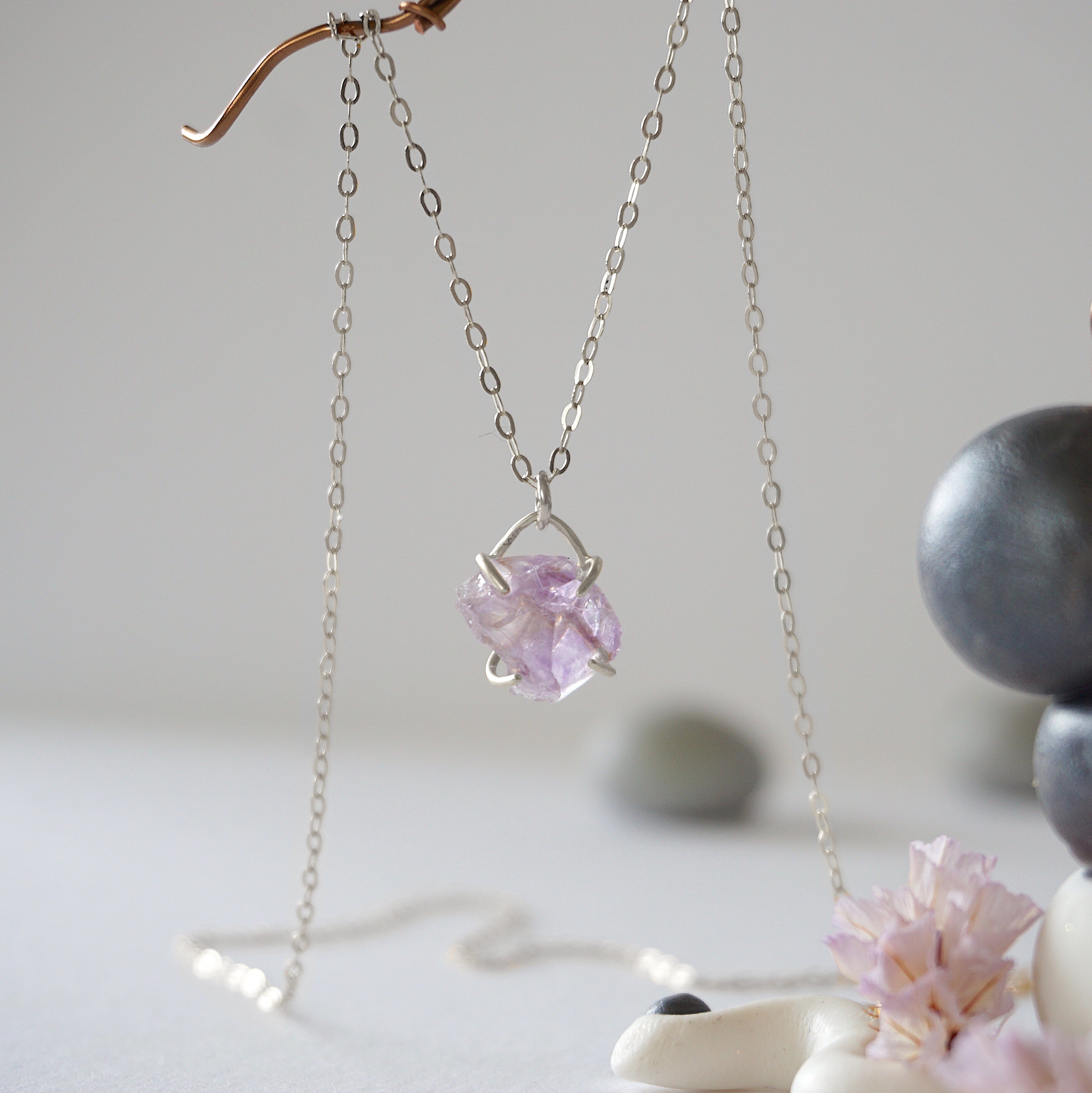 Amethyst Necklace for Women - Sterling Silver Huggie Charm Necklace - Elegant Jewelry Gift for Birthday, Anniversary & Special Occasions
