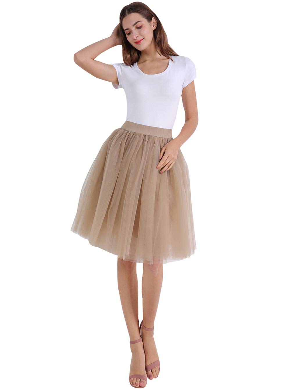 FEOYA Women's 5-Layer Knee-Length Tulle Tutu Skirt - A-Line Pleated Princess Party Dress for Prom, Wedding, Evening Gown & Special Occasions | Perfect for Dances, Photo Shoots & Costumes