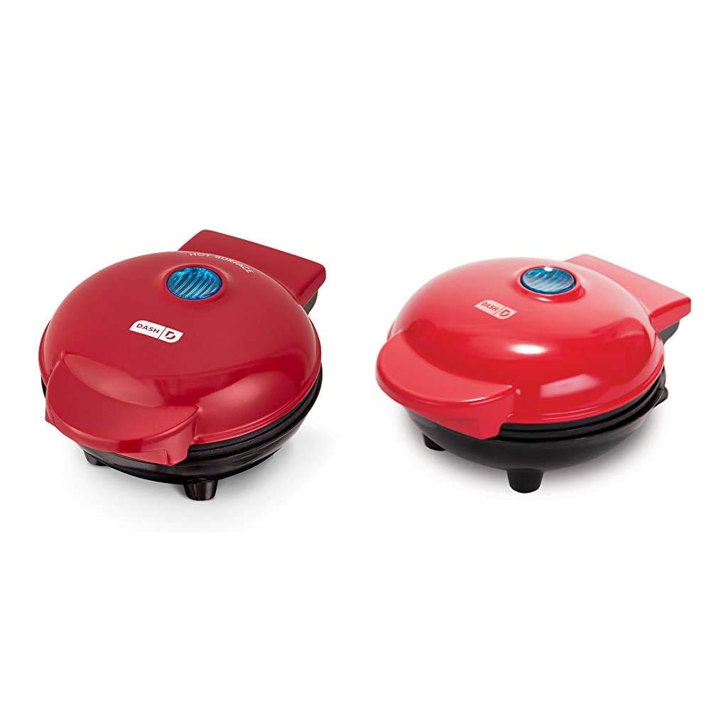 Dash DMS001RD Mini Maker Electric Round Griddle & Waffle Maker - Compact Red Appliance for Individual Waffles, Paninis, Hash Browns - Perfect for Quick Breakfast, Lunch, or Snacks On-The-Go - Ideal for Dorms, Offices, and Small Kitchens