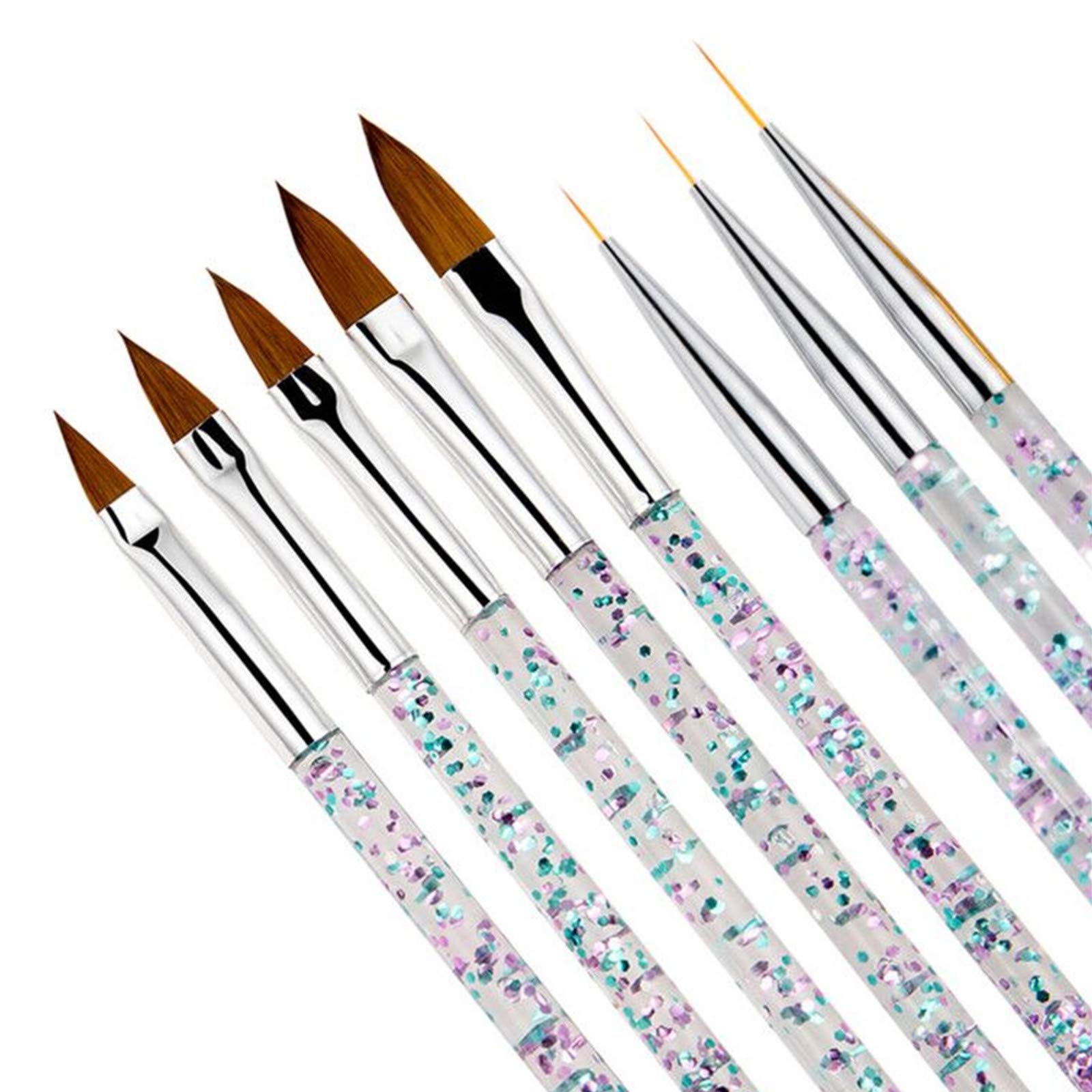 8-Piece Nail Art Brush Set with Rhinestone Handle - Professional Acrylic Nail Painting Brushes, Liner Brushes & Nail Art Pens for Salon & Home Manicures - Perfect for Gel Polish, Nail Extensions & DIY Nail Designs