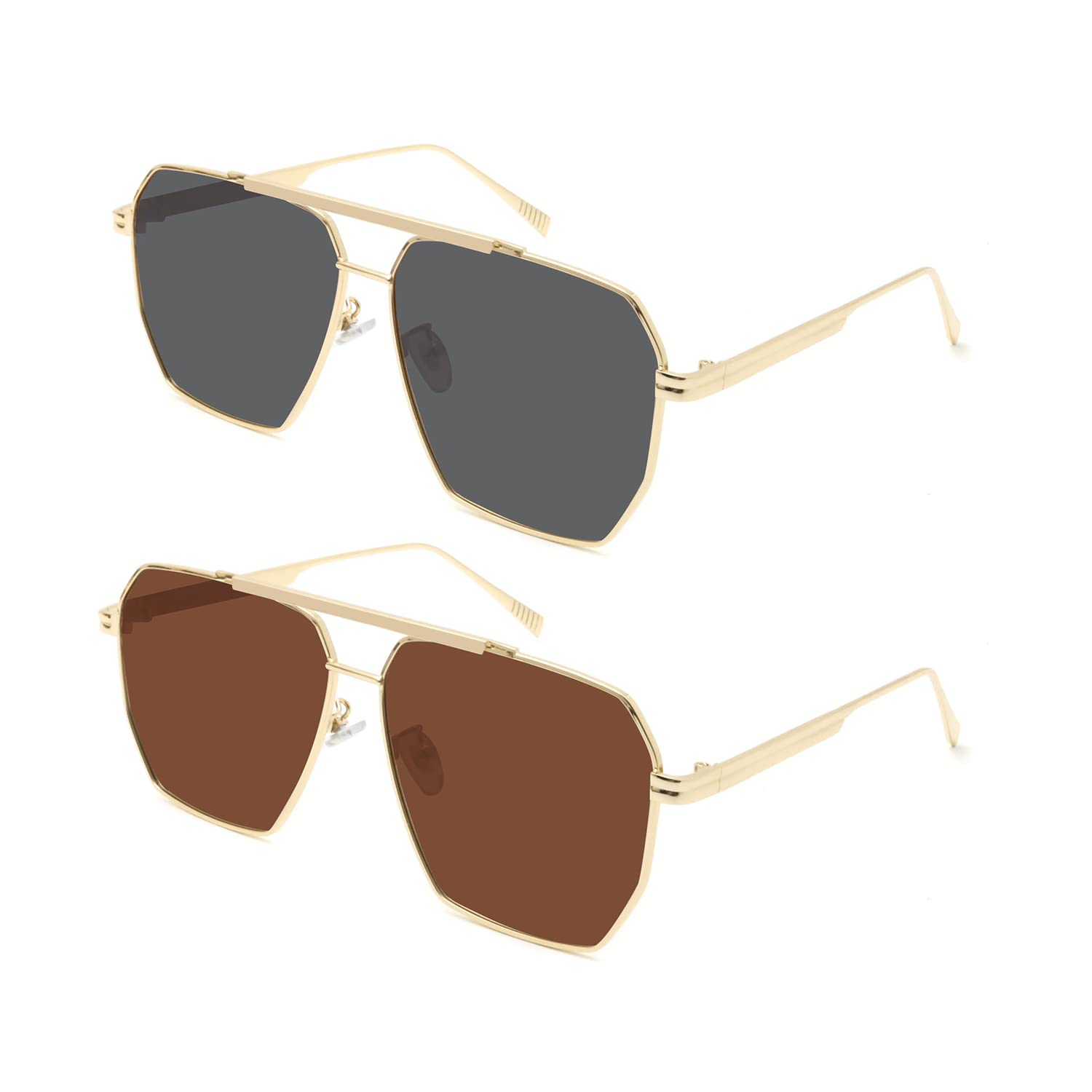 Retro Oversized Square Polarized Sunglasses for Women & Men - Gold Metal Aviator Shades - UV Protection - Fashion Sunglasses for Driving, Beach & Outdoor Activities