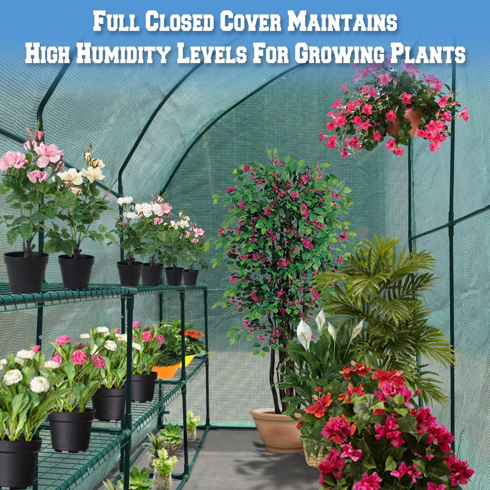 BenefitUSA Large Walk-in Wall Greenhouse 10x5x7 Feet with 3 Tiers & 6 Shelves - Durable Gardening Greenhouse for Outdoor Plants, Vegetables & Flowers - Perfect for Backyard, Patio & Urban Gardening (Green)