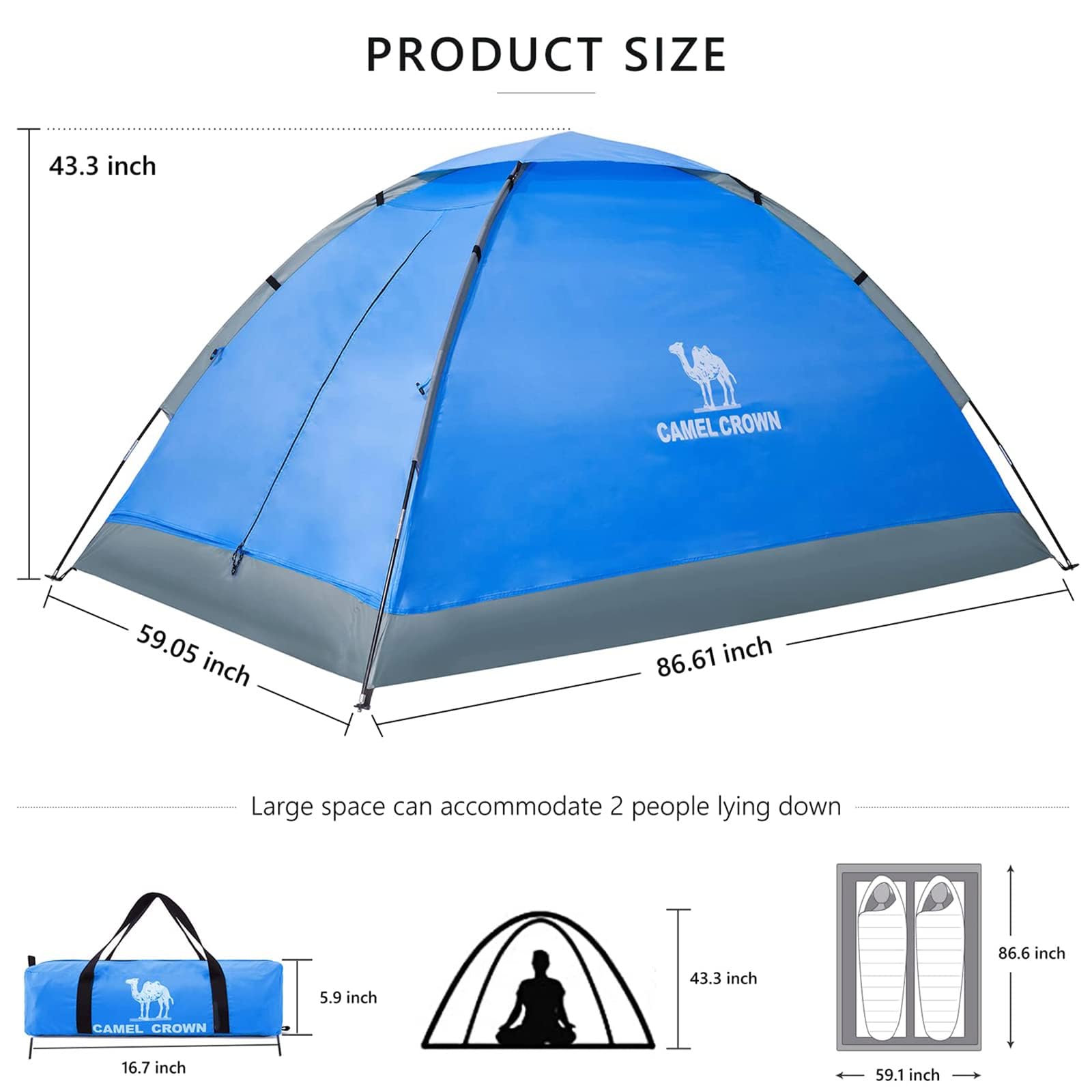 CAMEL CROWN 2-5 Person Waterproof Camping Tent - Lightweight for Hiking & Backpacking