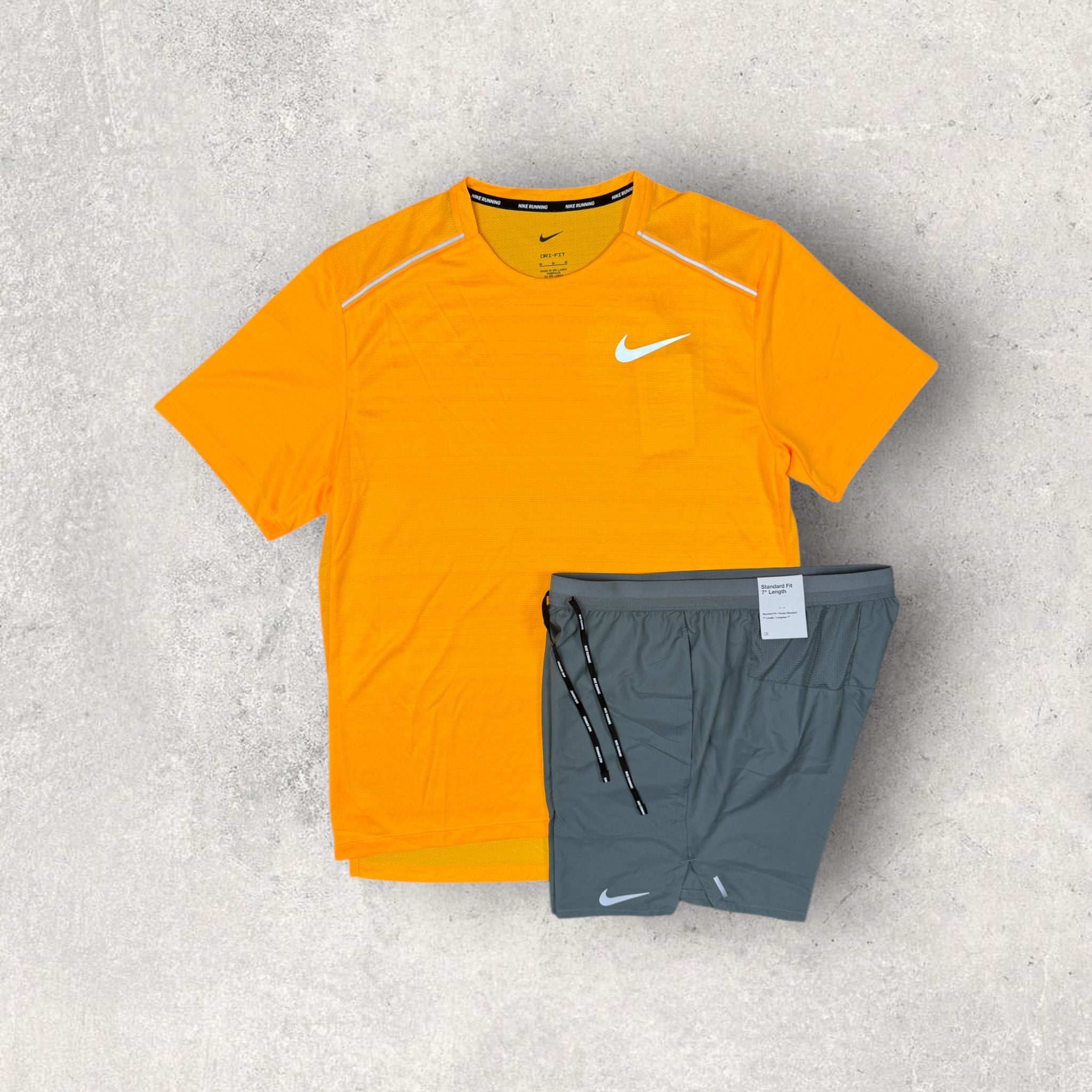 Nike Miler 1.0 Running Shoes & Stride Flex Short Set - Laser Orange/Grey | Lightweight Comfort for Men's Jogging & Gym Workouts