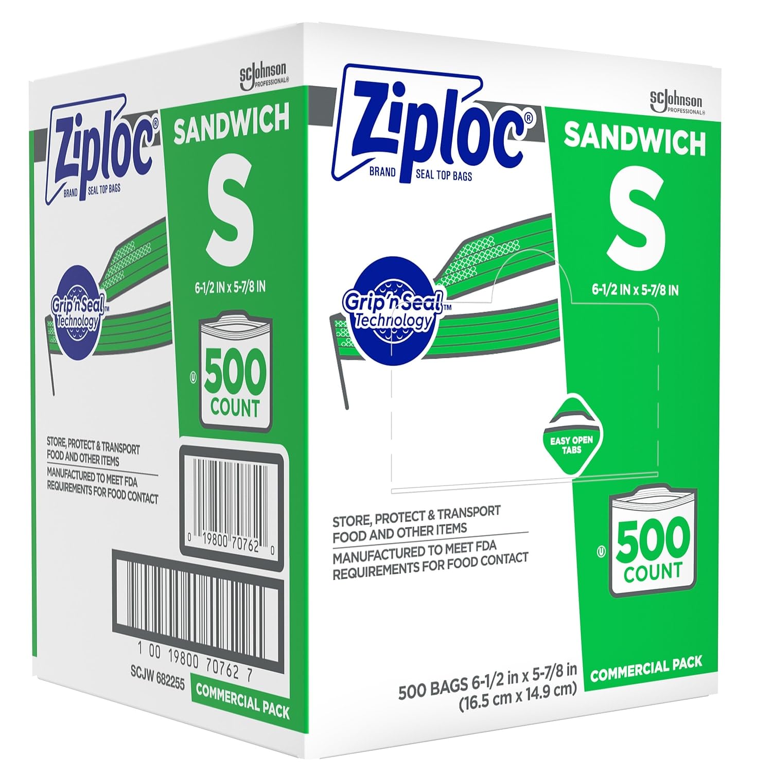 Ziploc 682255 Resealable Sandwich Bags, 1.2 Mil Thick, 6.5 x 6 Inches, Clear Plastic Storage Bags (Box of 500) - Perfect for School Lunches, Meal Prep & Food Storage