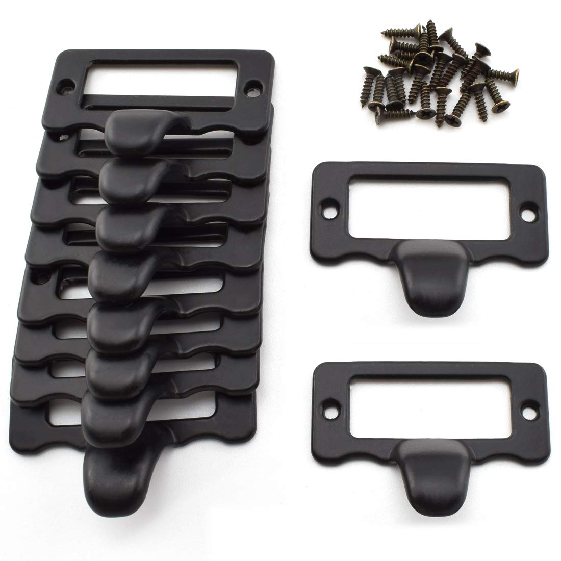 10-Pack Vintage Black Zinc Alloy Antique Label Holder Pull Handles - Drawer Cabinet Shelf Dresser Toolcase Tag Frames for Home Office Organization & Storage Solutions