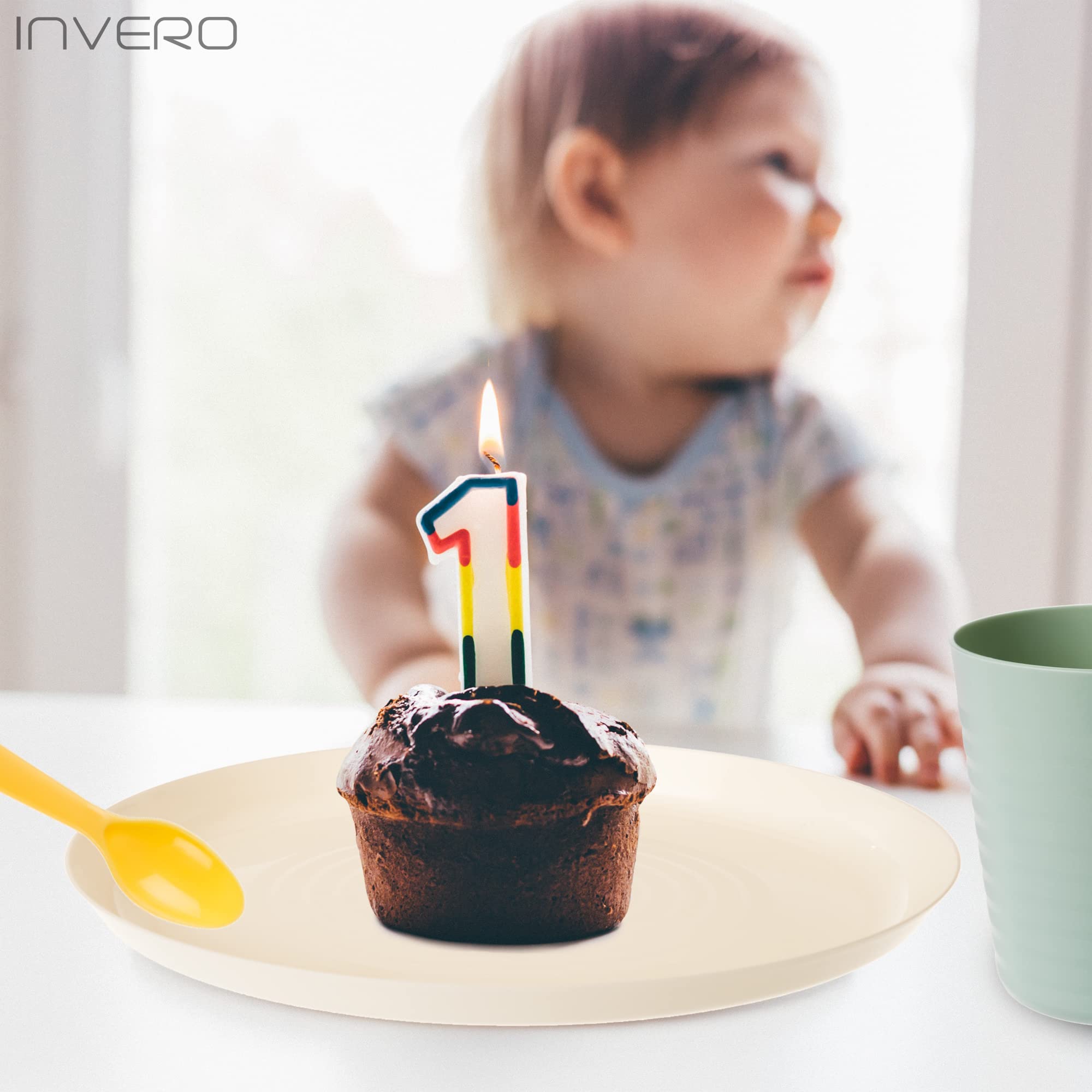 Invero 36-Piece Kids' Colorful Unbreakable Plastic Tableware Set - Bowls, Plates, Cups & Cutlery | Durable, Reusable & BPA-Free | Perfect for Family Meals, Birthday Parties, Picnics, Camping & Travel