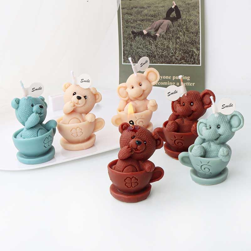 Bear-Shaped Silicone Candle Molds for DIY Aromatherapy Candles, Resin Crafts, Wax Soap Making - Perfect for Home Decor, Gifts & Handmade Crafts (Set of 6)