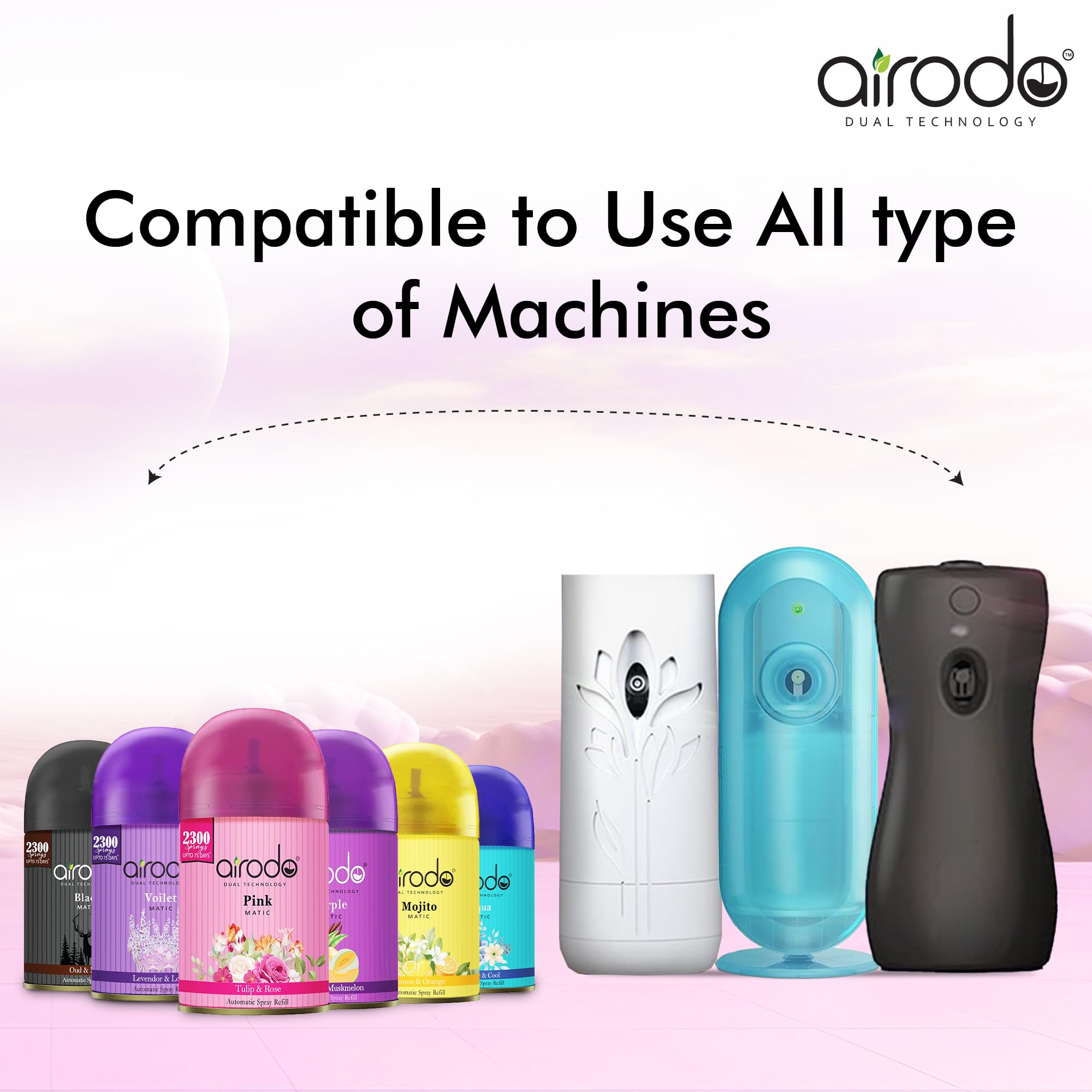 Airodo Automatic Room Freshener Refill - 2300 Sprays per Bottle, Pink Scent, Air Matic Boost Technology for Home & Office Fragrance - Perfect for Living Room, Bedroom, Bathroom, and Car