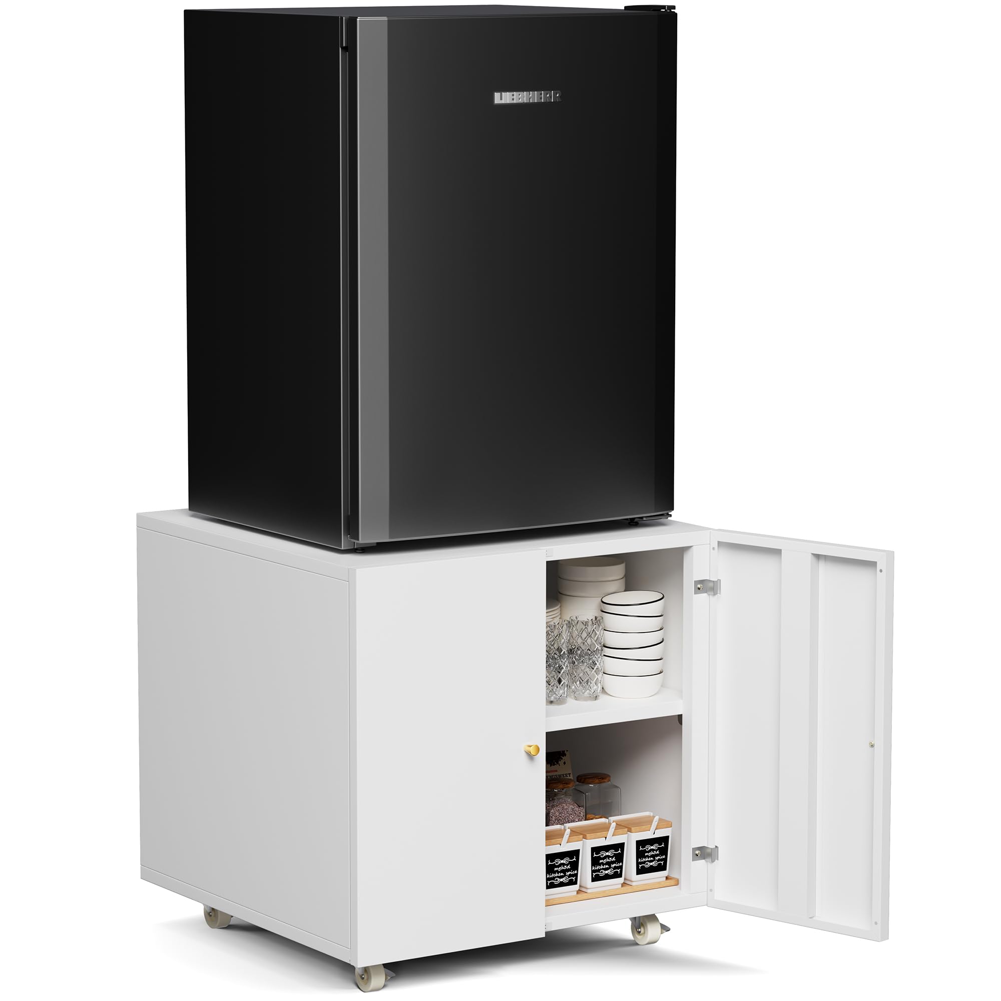 INMOZATA Adjustable Metal Fridge Cabinet with Wheels & Storage Shelves - 23.62