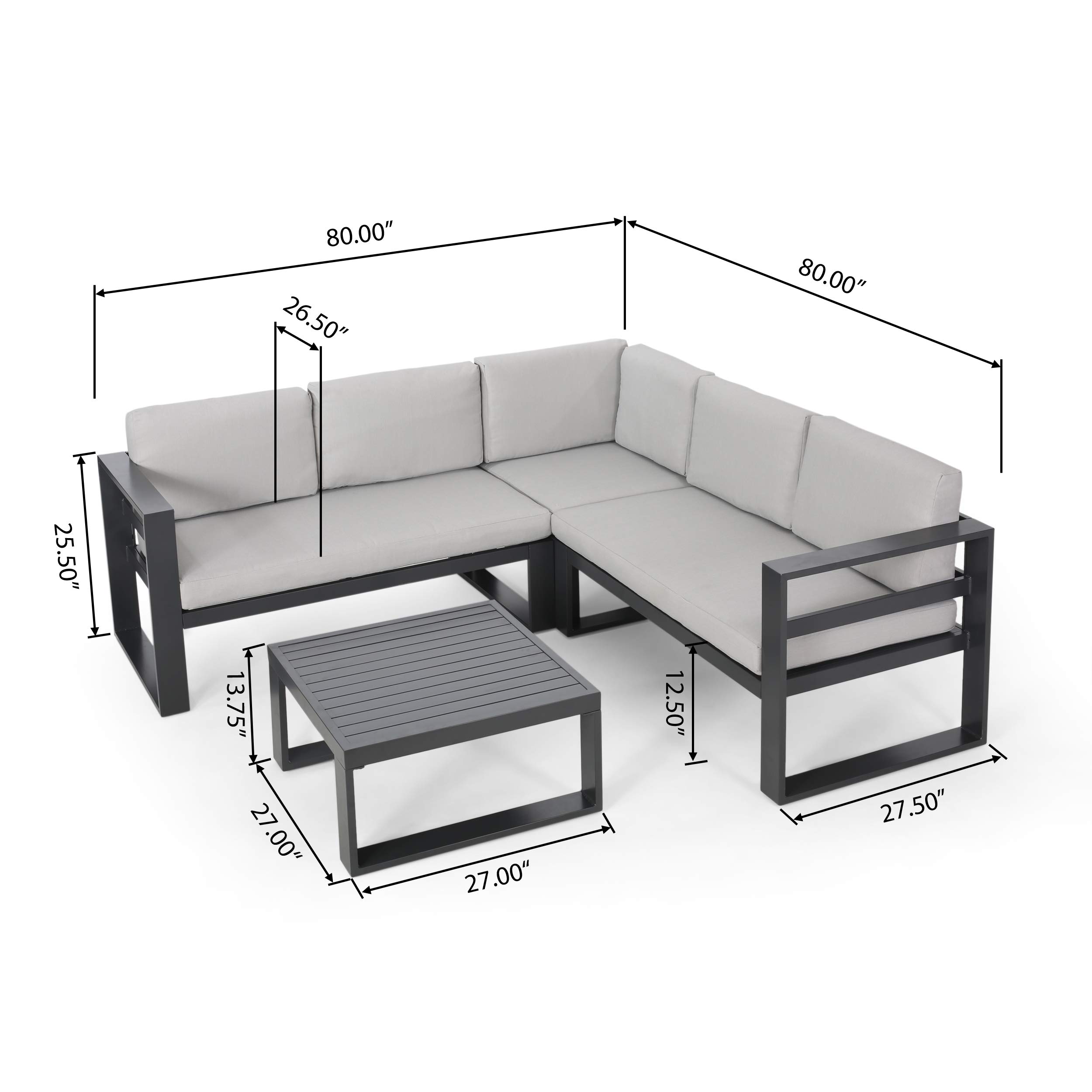 Premium Outdoor Aluminum Sofa Sectional Set with Coffee Table - Beige & Gray Patio Furniture for Garden, Poolside, and Backyard Relaxation