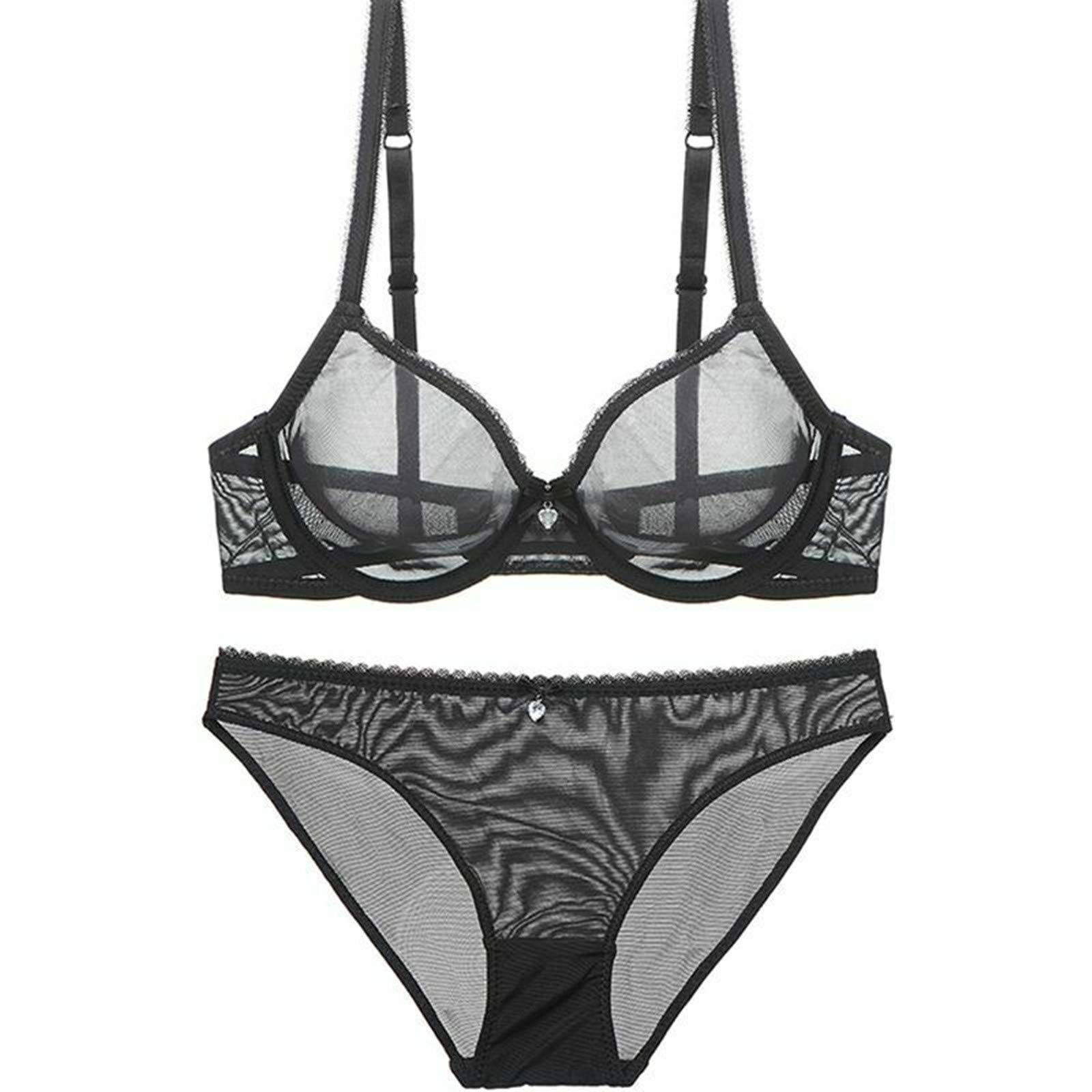 Sheer See Through Bras and Panties Set - Unlined Mesh Lingerie for Women, Plus Size Comfort & Sexy Lace Design - Perfect for Date Night, Boudoir Photography & Sensual Occasions