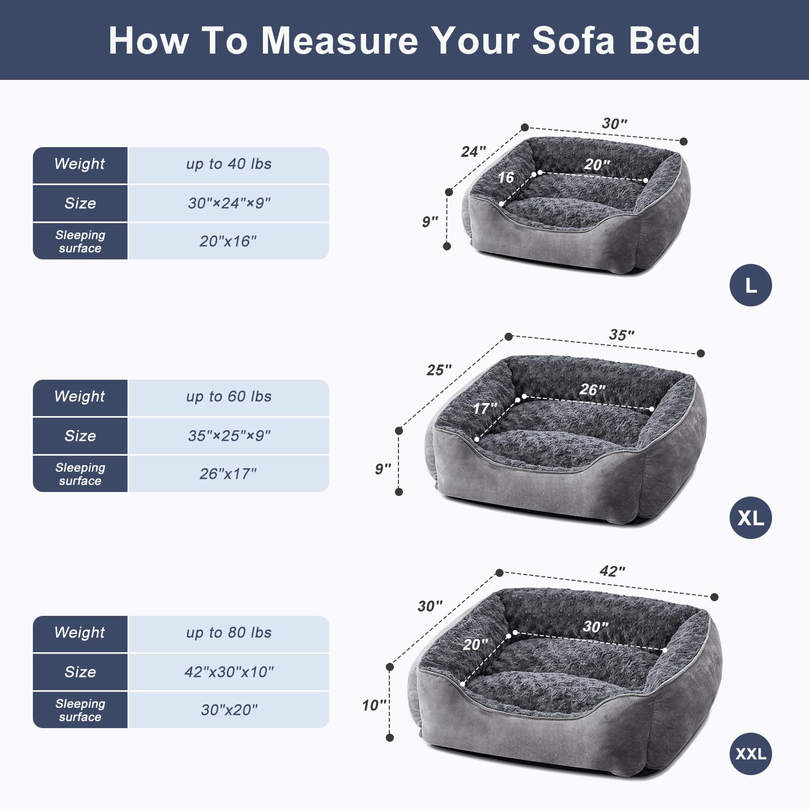 JOEJOY Orthopedic Dog Bed for Large, Medium & Small Dogs - Machine Washable, Non-Slip Bottom, Breathable & Soft Pet Bed - Durable Calming Cuddler Sofa for Puppies & Adult Dogs (Multiple Sizes, Grey) - Perfect for Living Room, Bedroom & Pet-Friendly Spaces