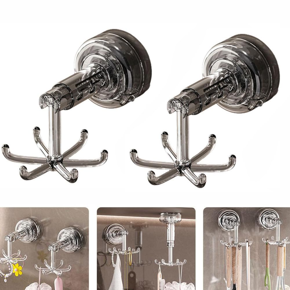 Hanging Utensil Holder with Suction Cup, 360° Rotating Folding Hook, Wall Mounted Kitchen Organizer for Utensils, Spoons, and Ladles, Perfect for Kitchen and Bathroom Storage