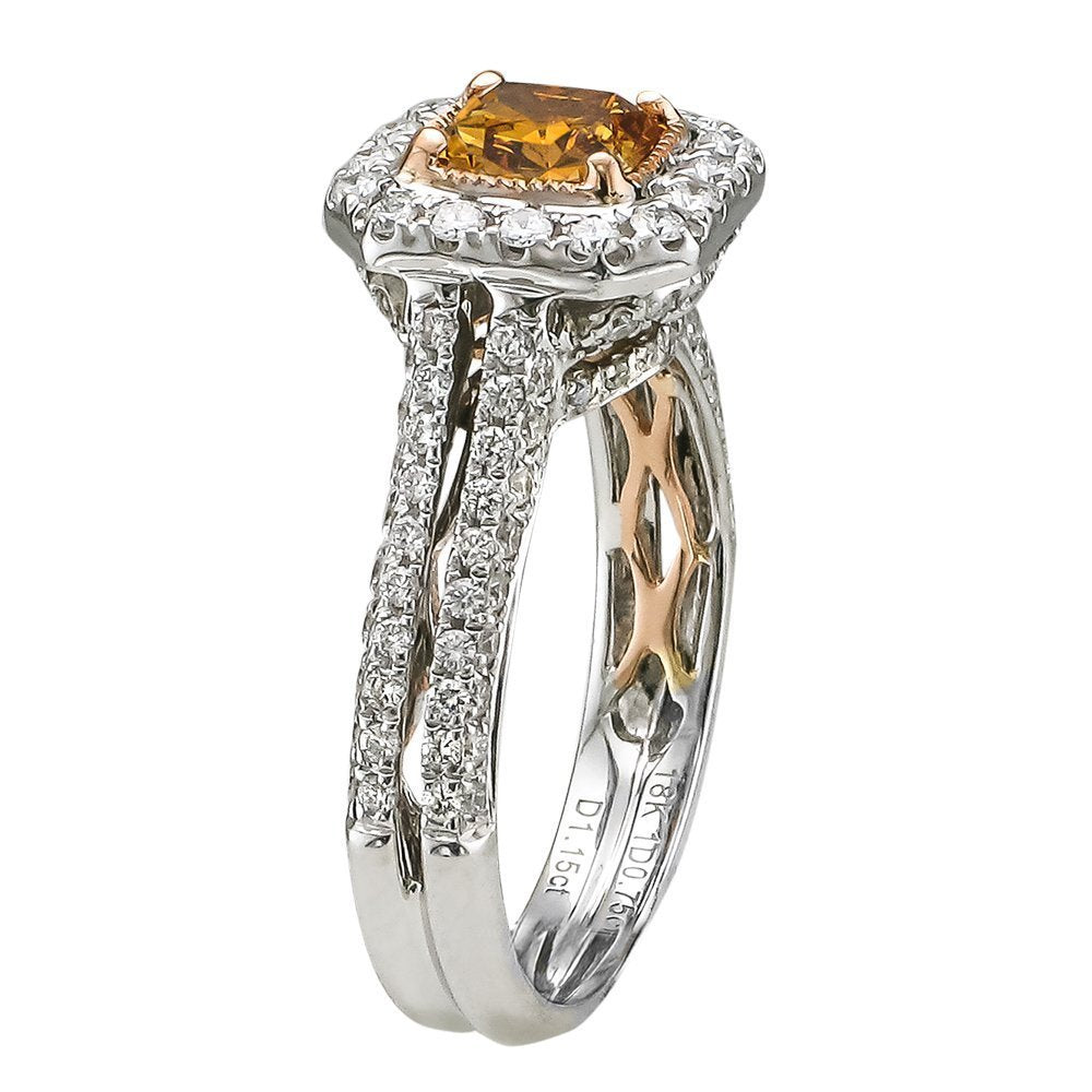18KT Two Tone Gold 1.90 CTW Fancy Colored Diamond Halo Engagement Ring for Women - Perfect for Proposals, Anniversaries & Special Occasions