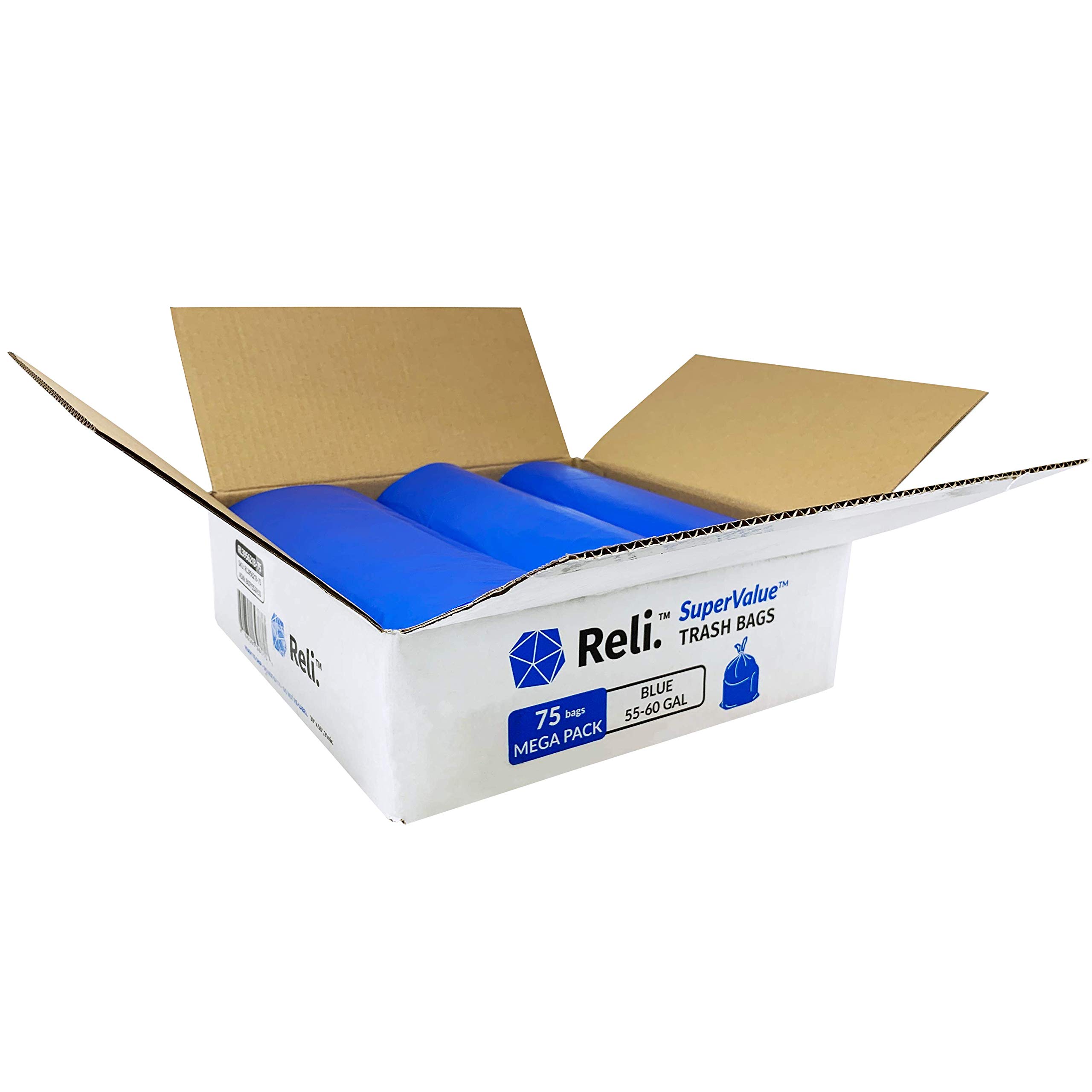 Reliable SuperValue 55-60 Gallon Heavy Duty Recycling Bags | 75 Count | Blue Trash Bags | Made in USA | Perfect for Home, Office & Commercial Waste Disposal