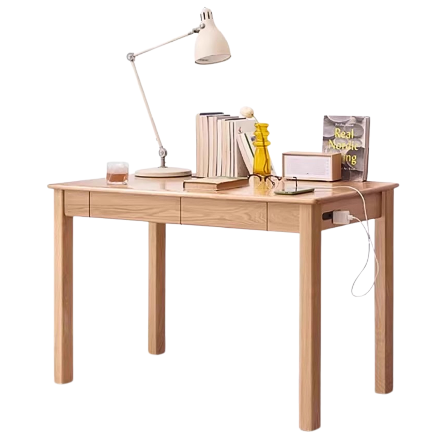 Premium Solid Oak & Ash Wood USB Office Desk - Modern Home & Workspace Furniture for Productivity & Organization | Perfect for Remote Work, Study & Office Setup