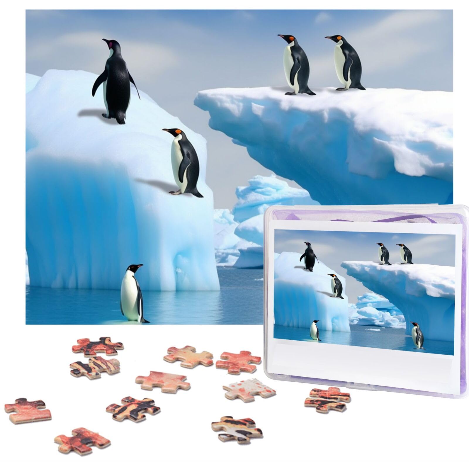 500-Piece Wooden Jigsaw Puzzle - Penguins on Iceberg Photo Puzzle for Adults, Personalized Picture Puzzle, Family Game Night, Wedding, Birthday & Valentine's Day Gift (20.4