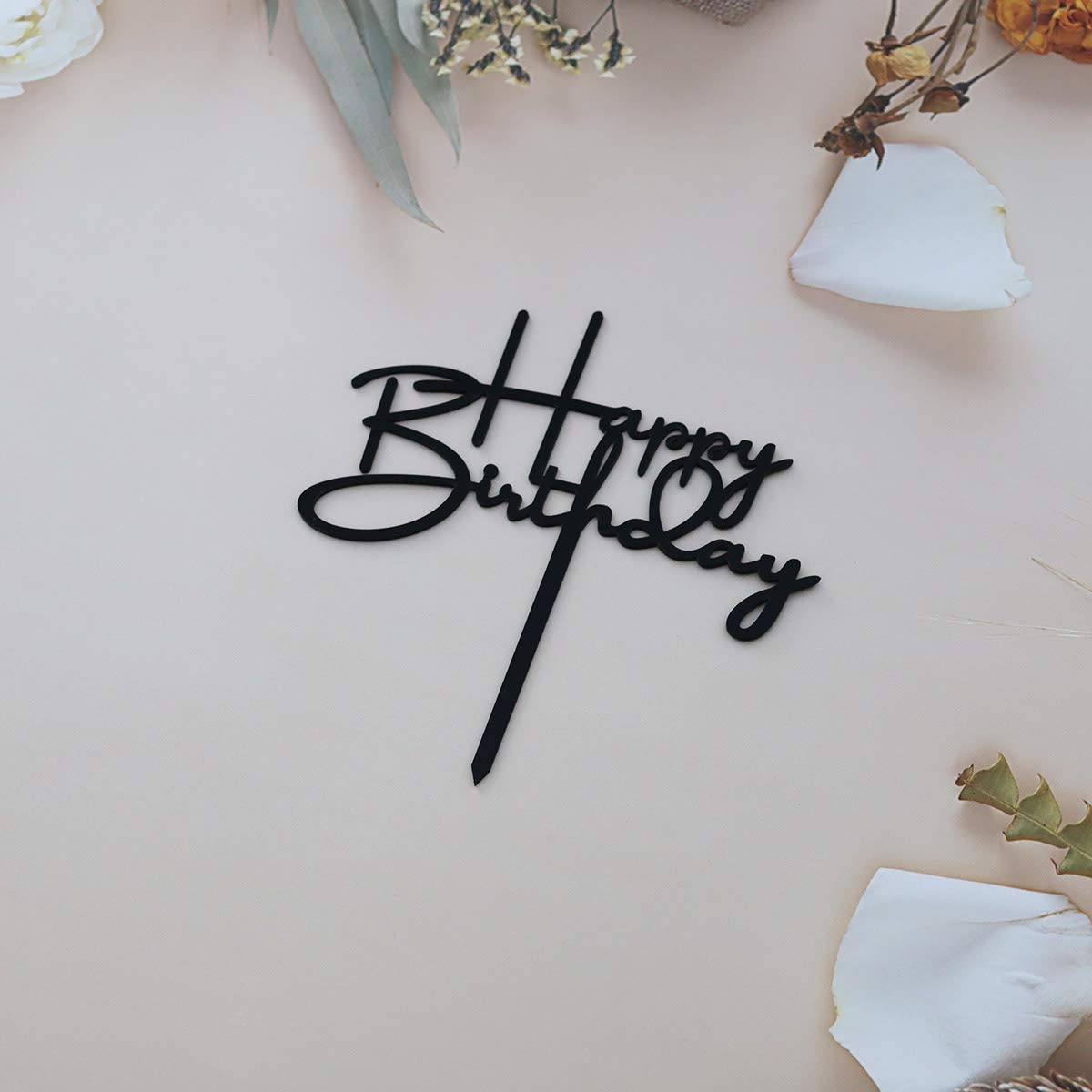 Happy Birthday Cake Topper - Elegant Black Acrylic Party Decor for Birthdays, Anniversaries & Celebrations | Perfect for Cakes, Cupcakes & Dessert Tables