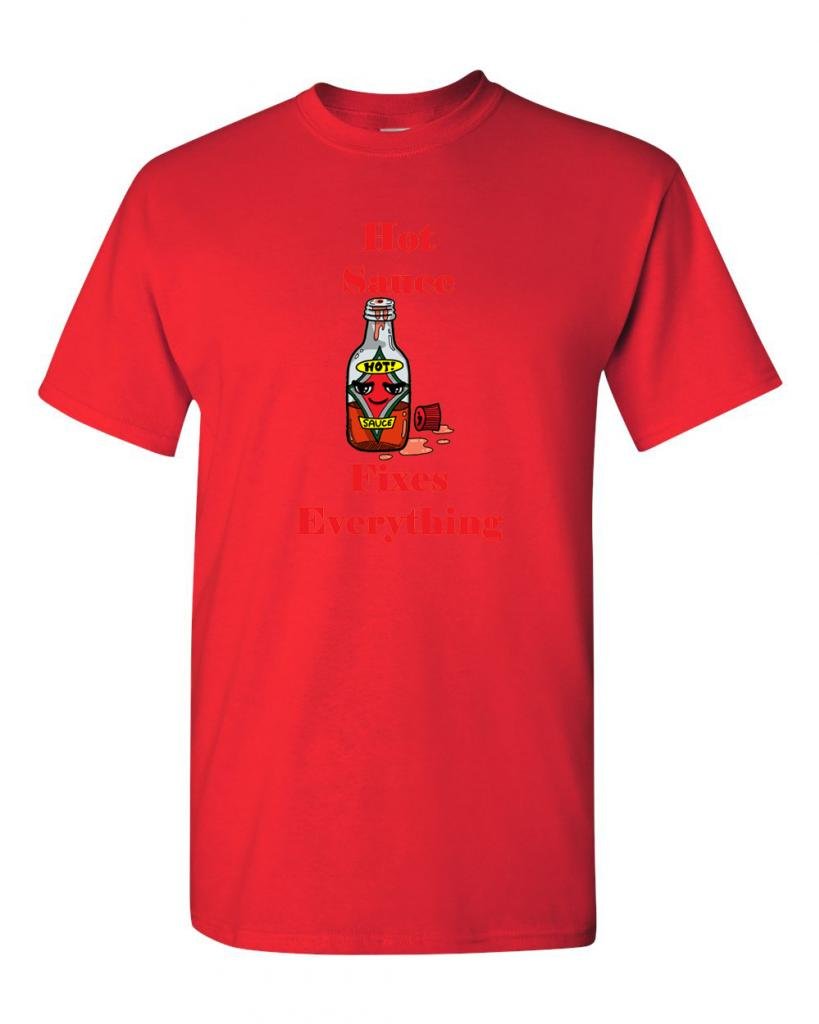 Hot Sauce Fixes Everything Funny Adult T-Shirt - Cool Graphic Tee for Spicy Food Lovers - Perfect for Casual Wear, Gifts & Hot Sauce Enthusiasts