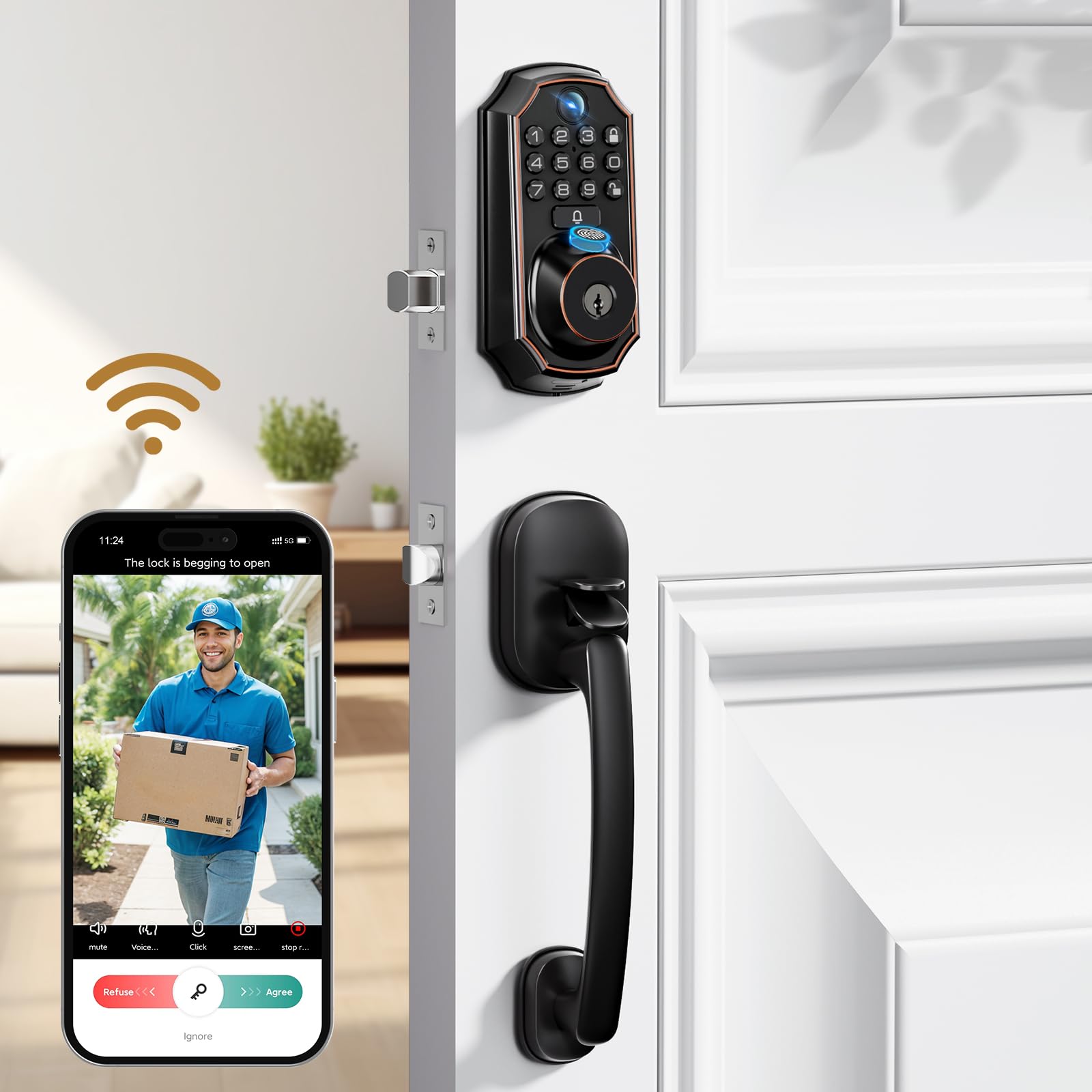 Smart WiFi Door Lock with Camera & Doorbell - 5-in-1 Keyless Entry Deadbolt with Fingerprint, App Control & Auto Lock - Easy Installation, Weatherproof - Perfect for Home Security & Smart Home Automation