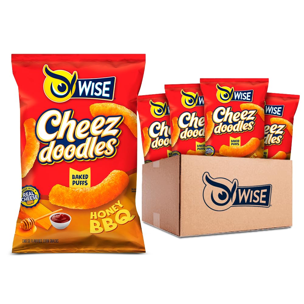 Wise Snacks Baked Cheez Doodles Puffs - Honey BBQ Flavor - 42 Count (0.75oz Bags) | Gluten Free, 0g Trans Fat, No Preservatives | Perfect for School Lunches, Halloween Treats, Party Snacks & On-the-Go Munching