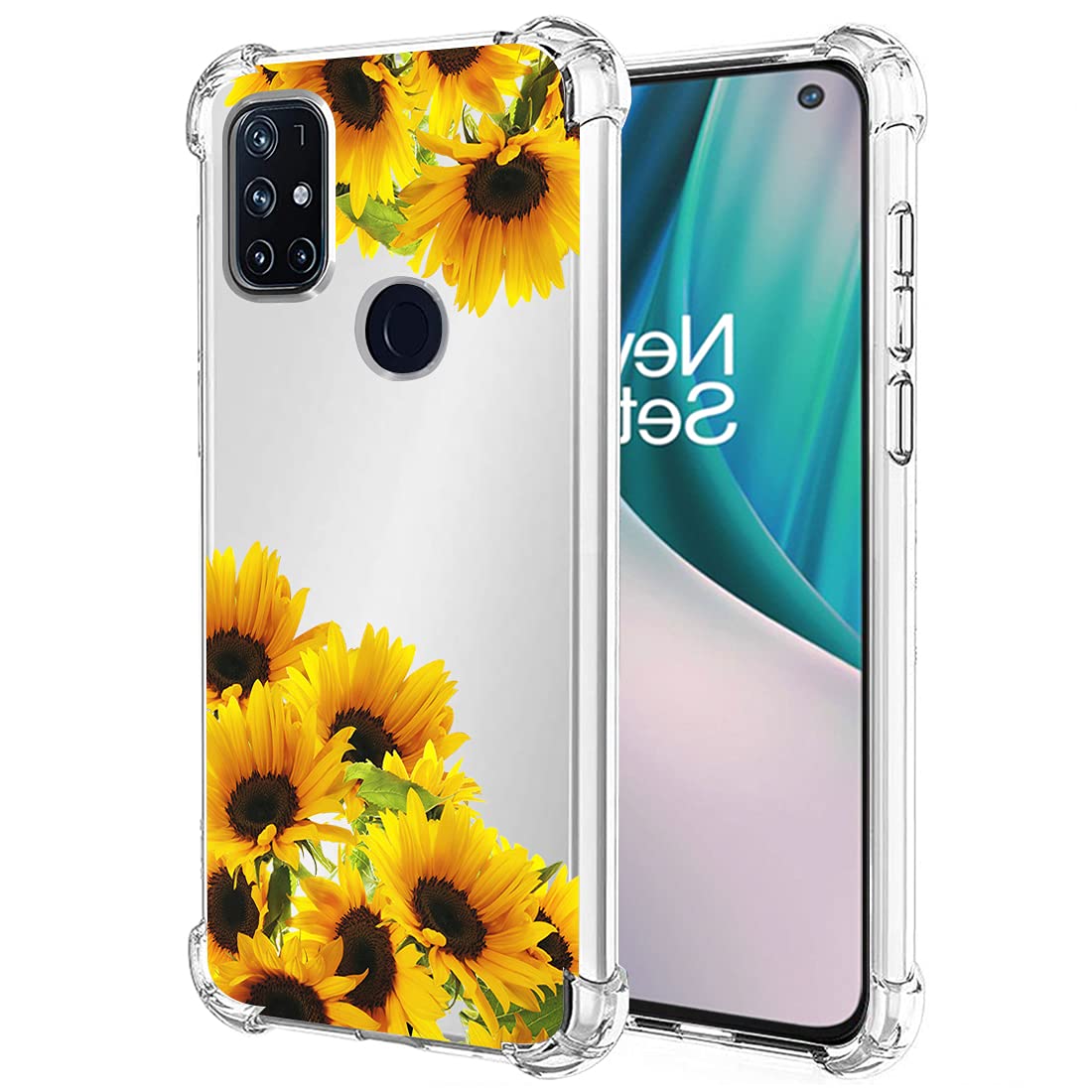 OnePlus Nord N10 5G Case - Clear Slim Shockproof TPU Rubber Protective Cover with Sunflower Pattern for Women & Girls | Perfect for Everyday Use, Work & Travel