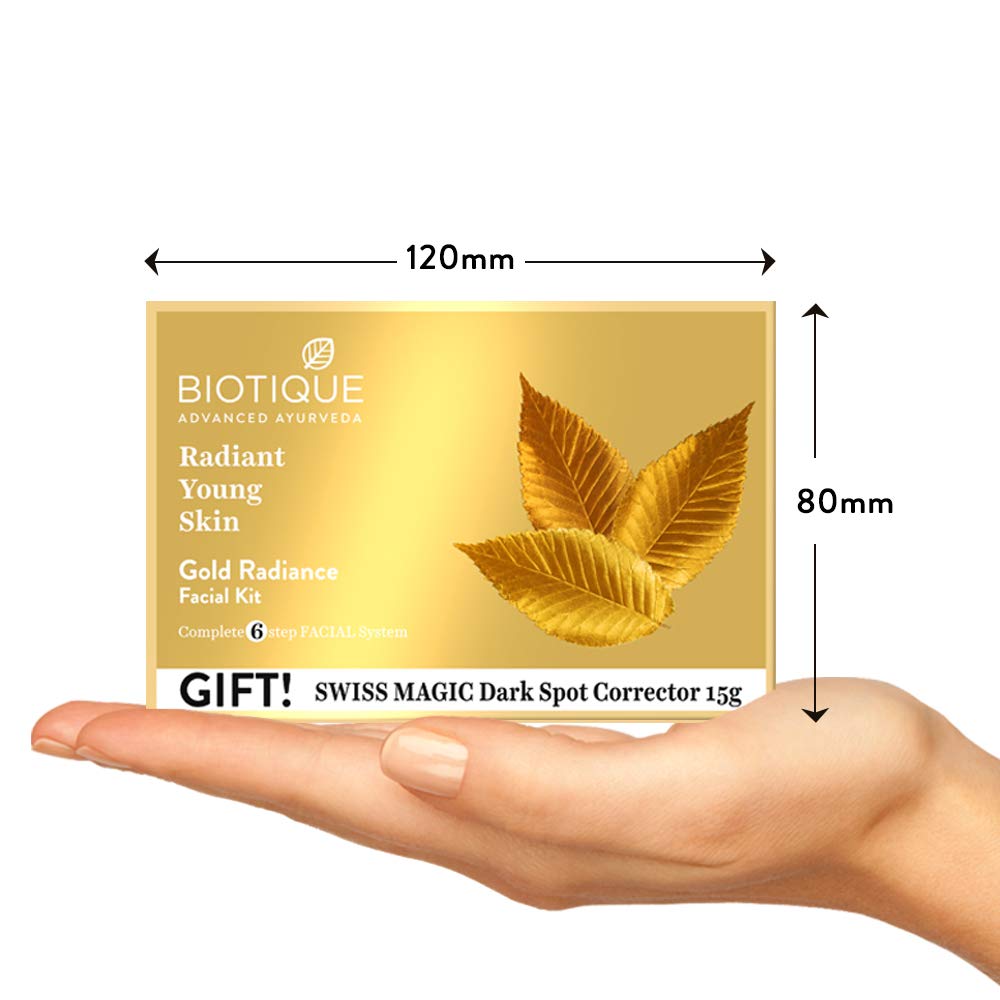 Biotique Gold Radiant Skin Youth Facial Kit - 6-Step Ayurvedic Organic Facial Treatment with 100% Botanical Extracts for All Skin Types (65g) | Anti-Aging Skincare Routine for Glowing Complexion