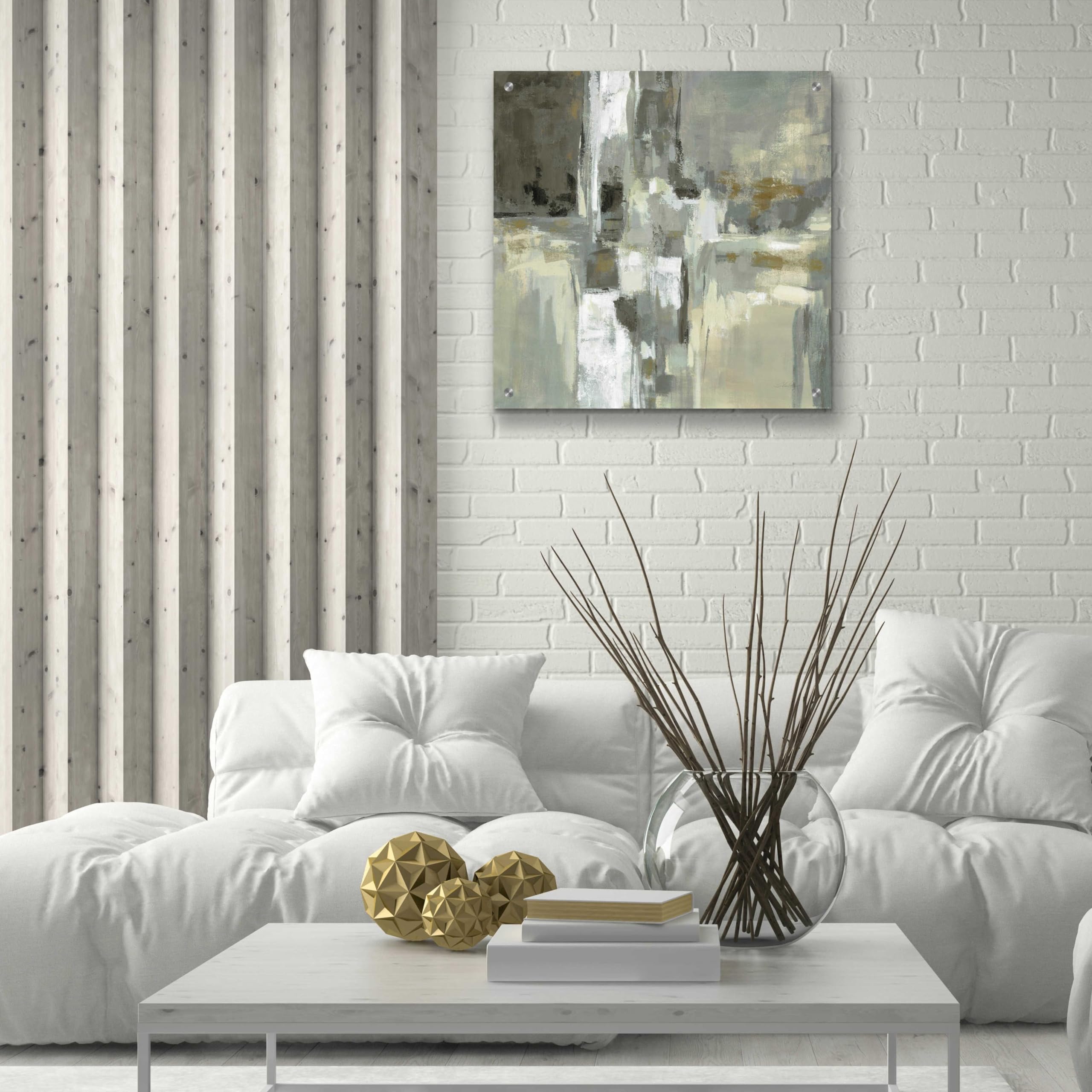 Silvia Vassileva 'Neutral Water' Acrylic Glass Wall Art - 24x24 Inches Modern Abstract Painting for Living Room, Bedroom & Office Decor
