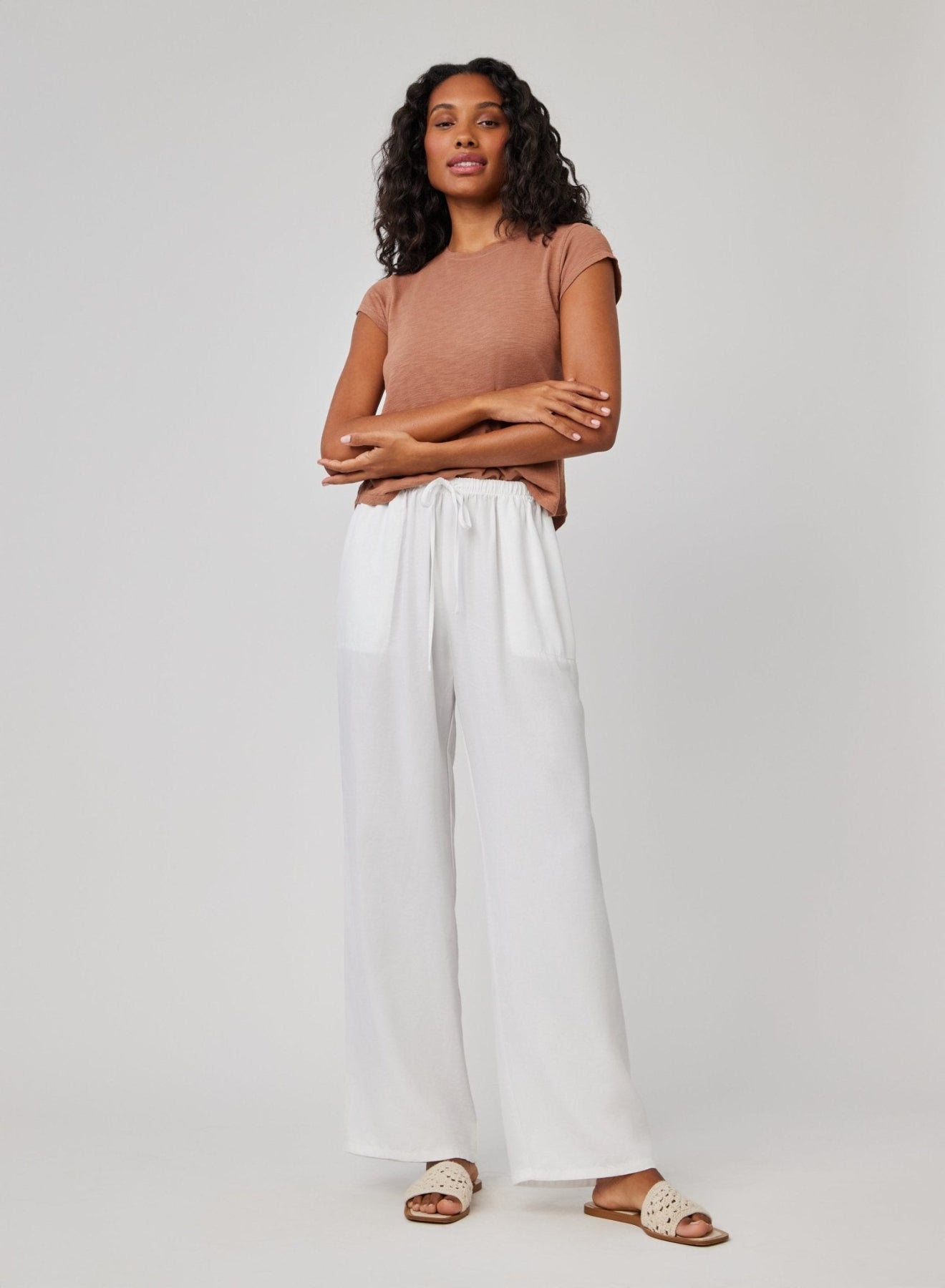 Kylie Wide Leg Drawstring Pants for Women - Comfortable High Waisted Lounge Pants - White (Perfect for Yoga, Travel & Casual Wear)