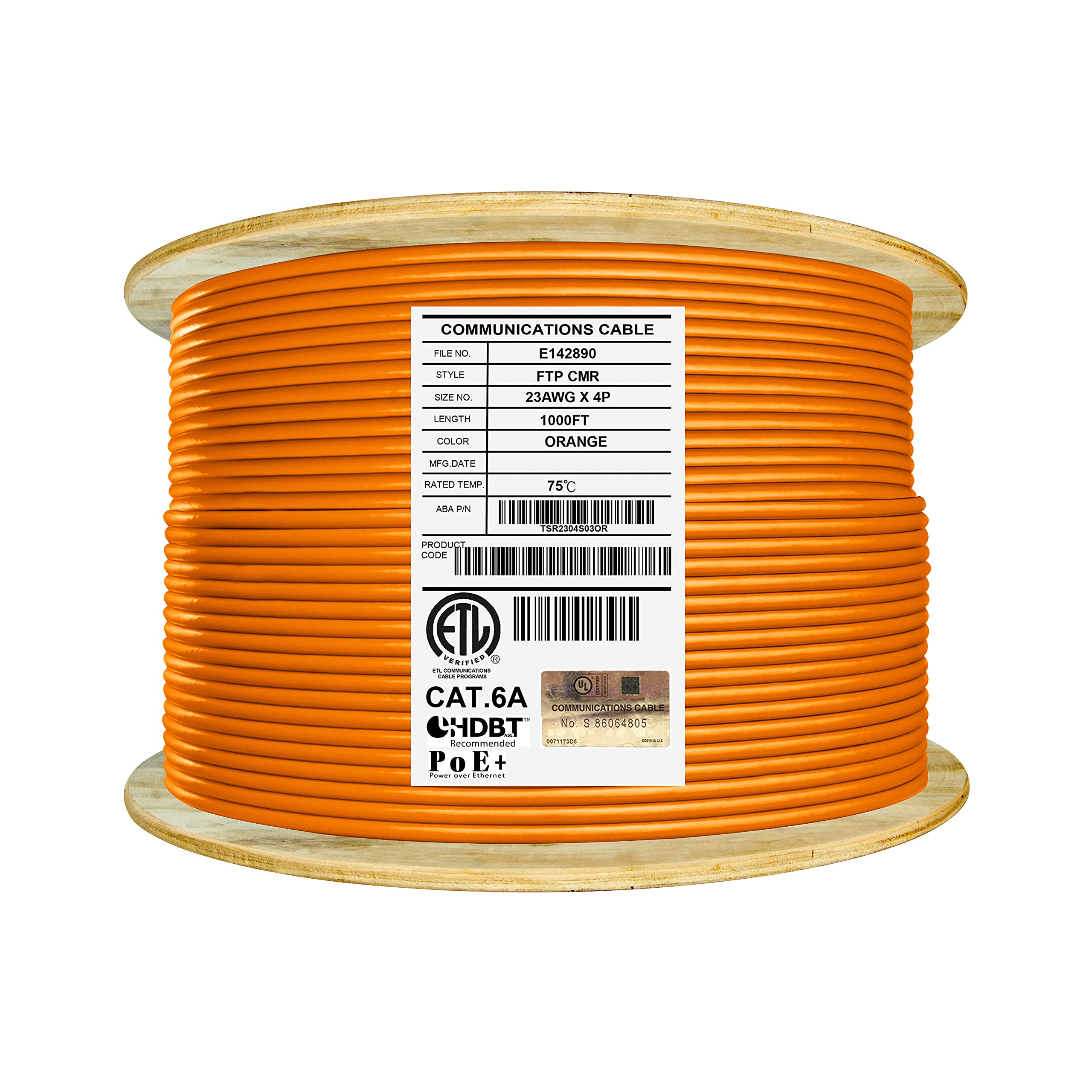 Premium Cat6A Shielded Riser (CMR) Ethernet Cable 1000ft - 23AWG Solid Bare Copper, 650MHz, 10Gbps Speed, UL Listed & TAA Compliant - Ideal for High-Performance Networking, Data Centers, and PoE++ Applications in Commercial Buildings